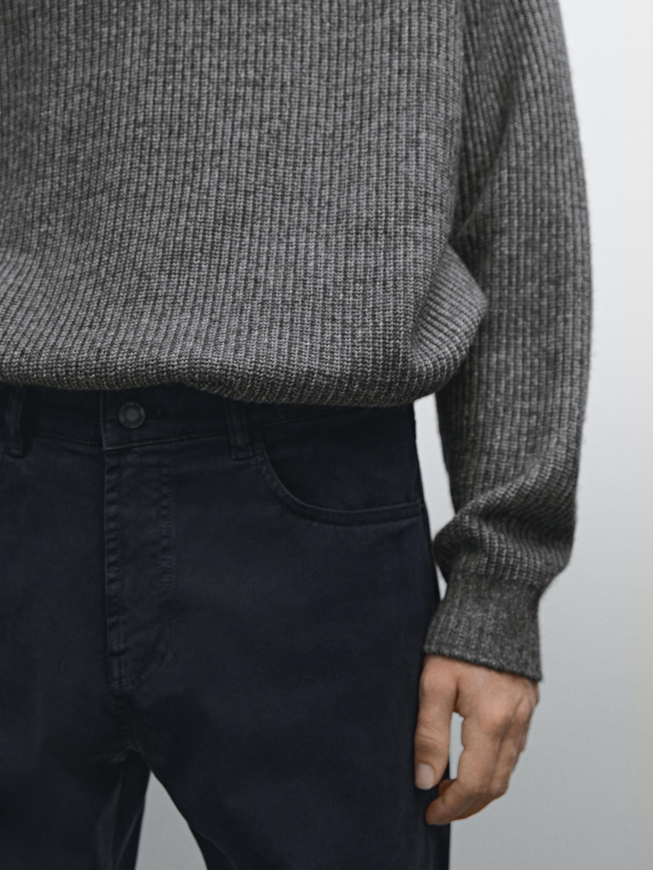 Slim fit cotton blend sateen denim trousers