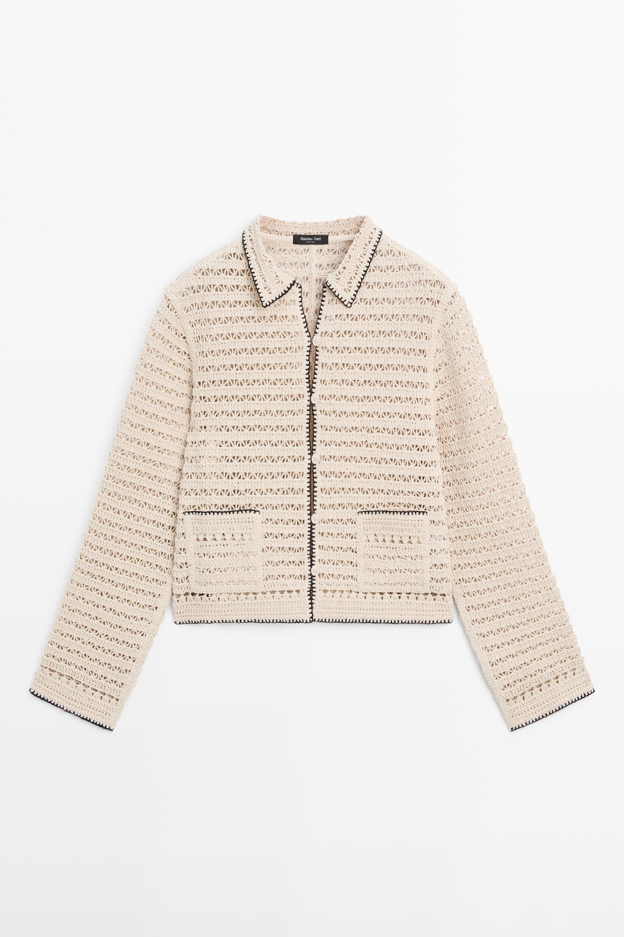 Contrast crochet knit cardigan