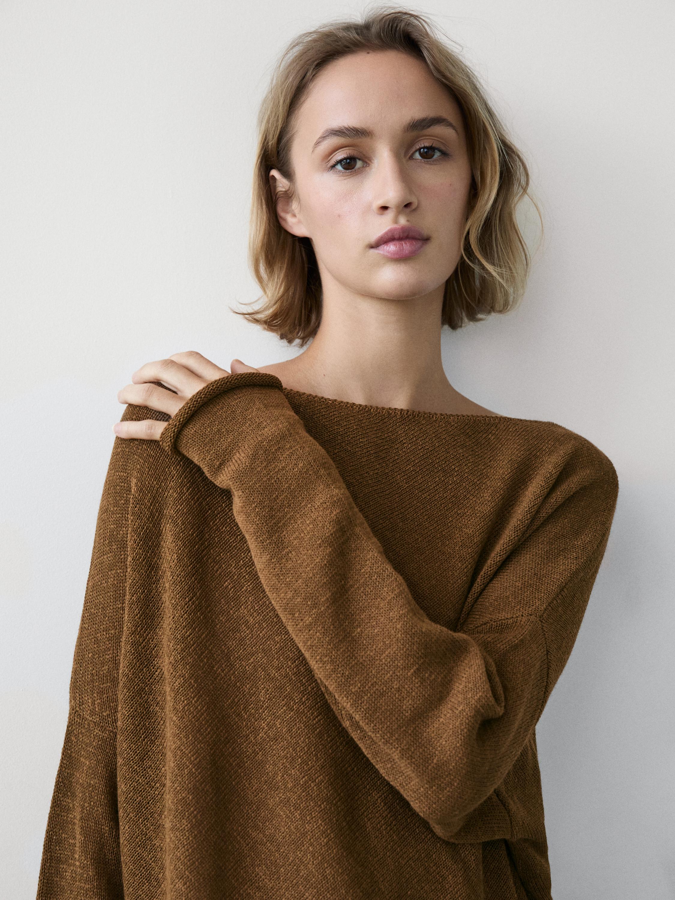 Asymmetric knit cape sweater — Tobacco brown