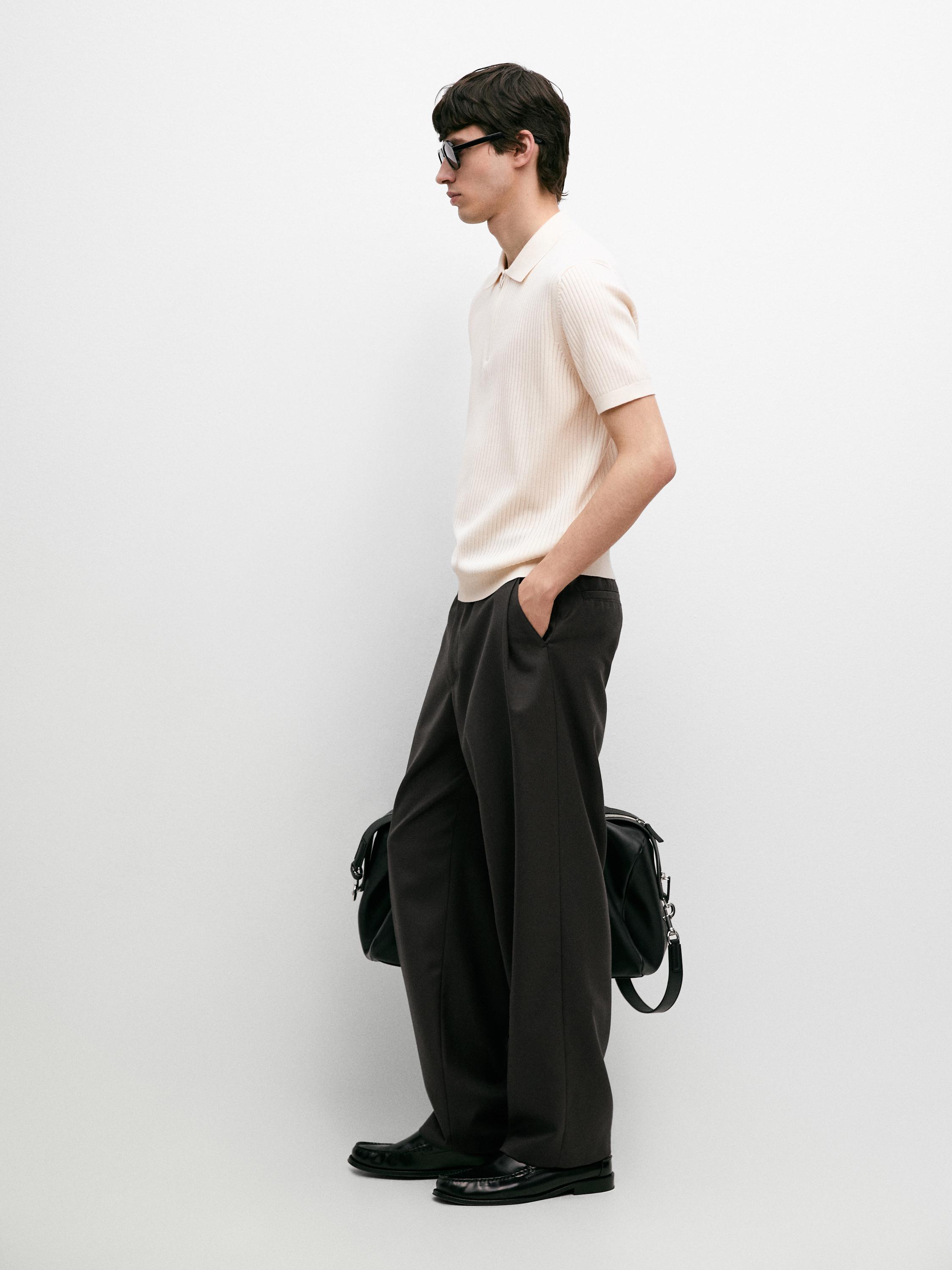 Quarter-zip knit polo sweater — CREAM