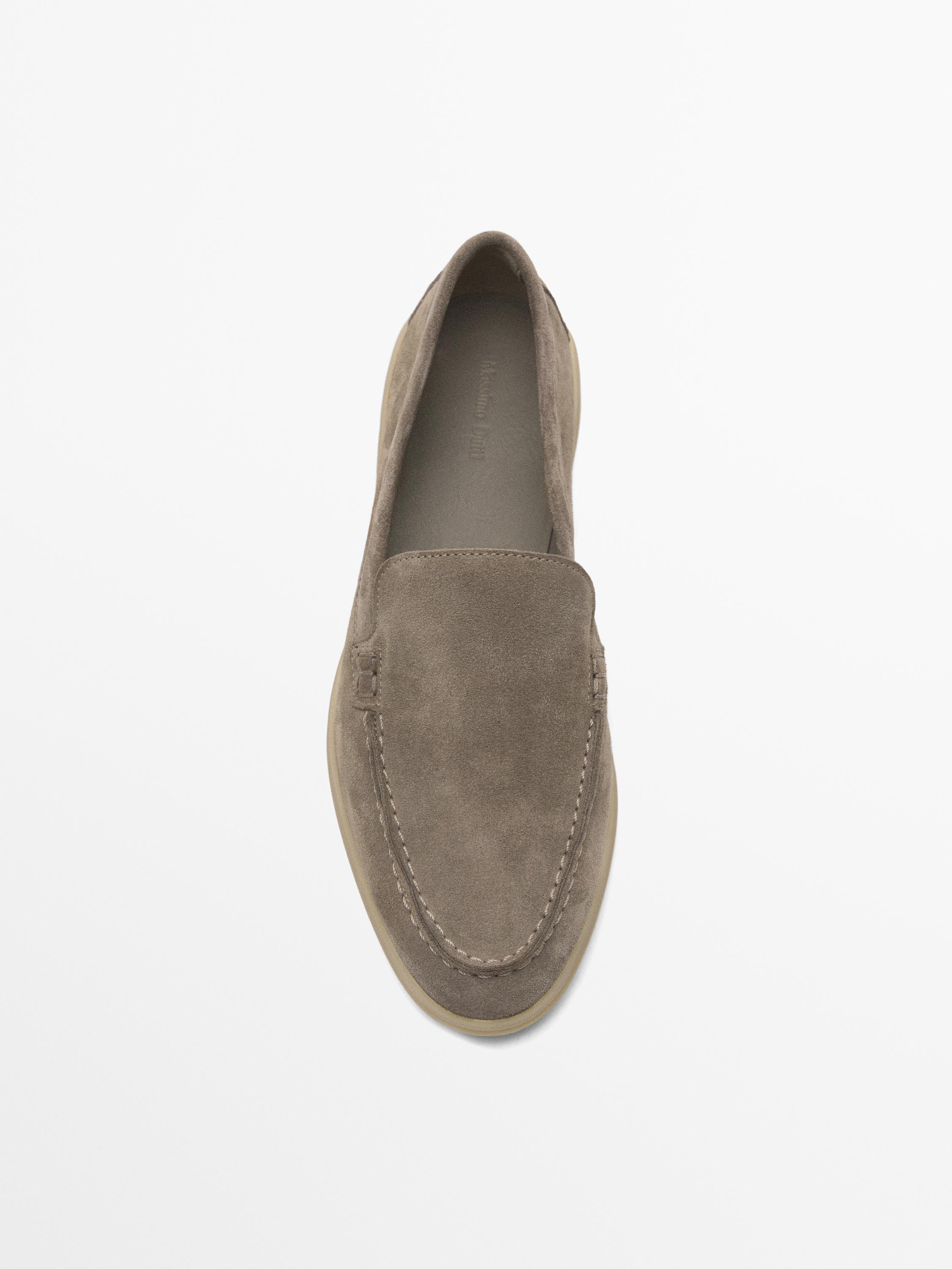 حذاء لوفر جلد شمواه بخياطة محيطية