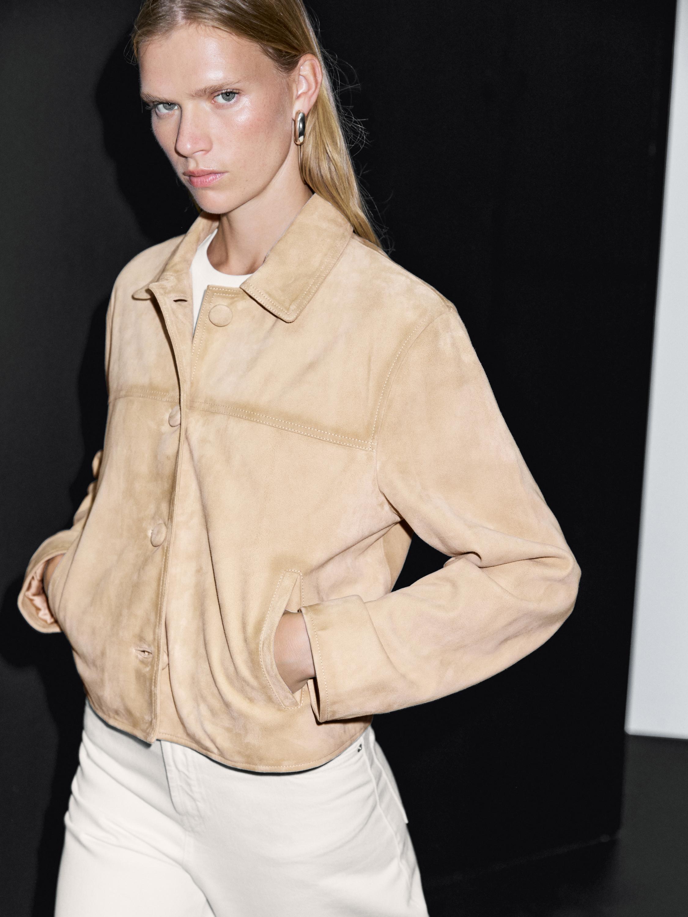 Short suede leather jacket