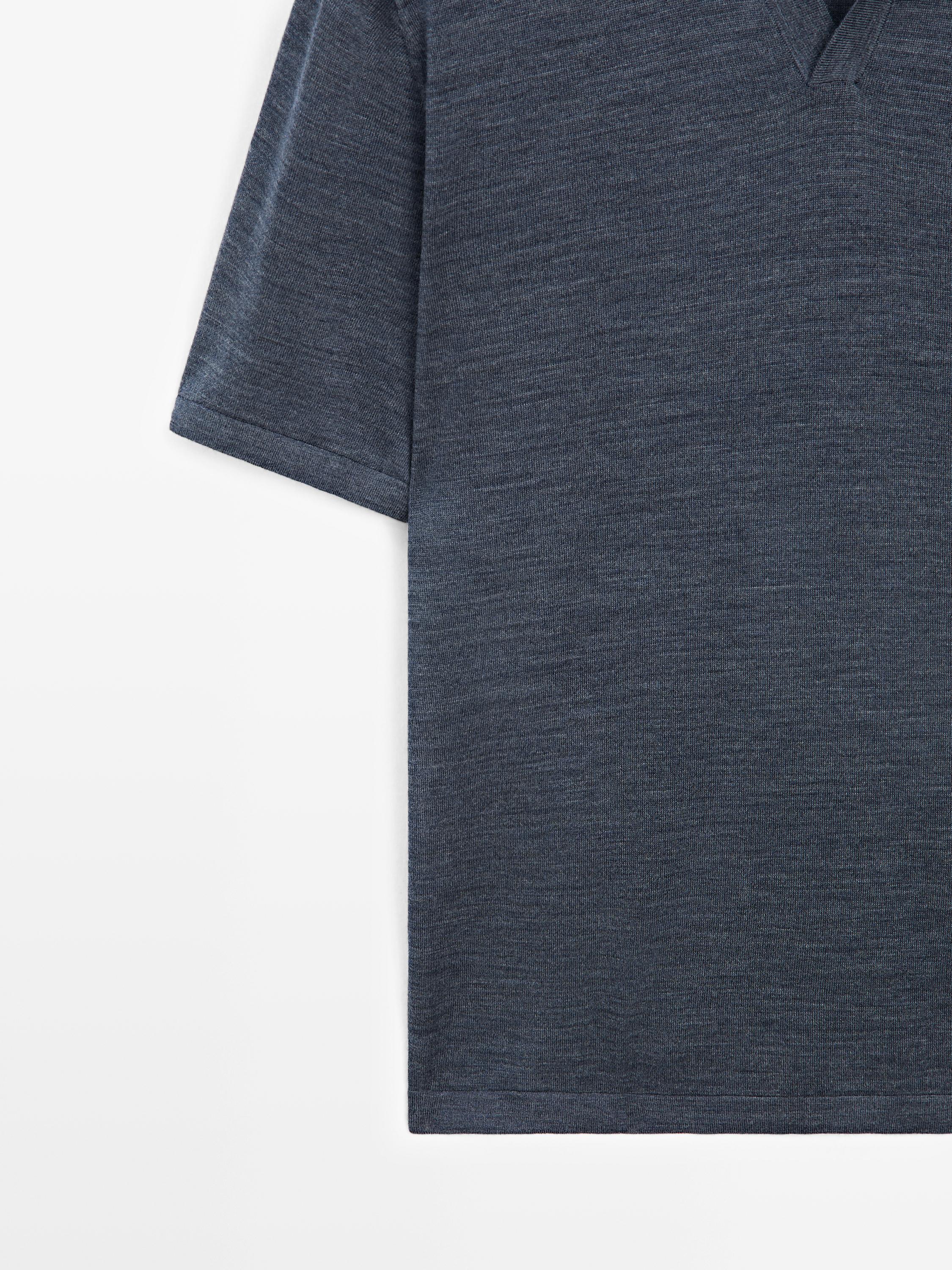 Knit V-neck polo shirt — DARK BLUE