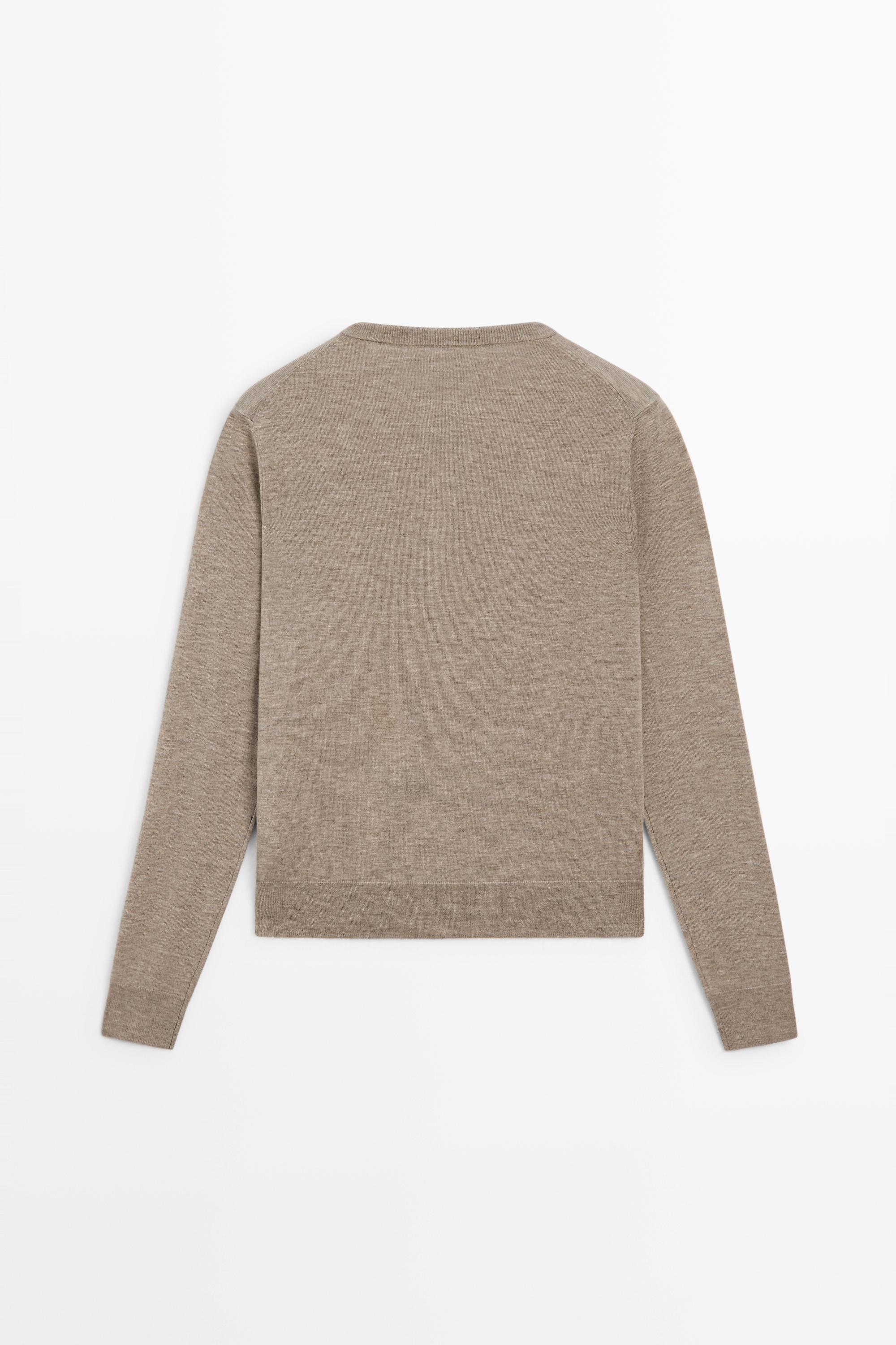 Fine-knit round neck cardigan — BEIGE MARL