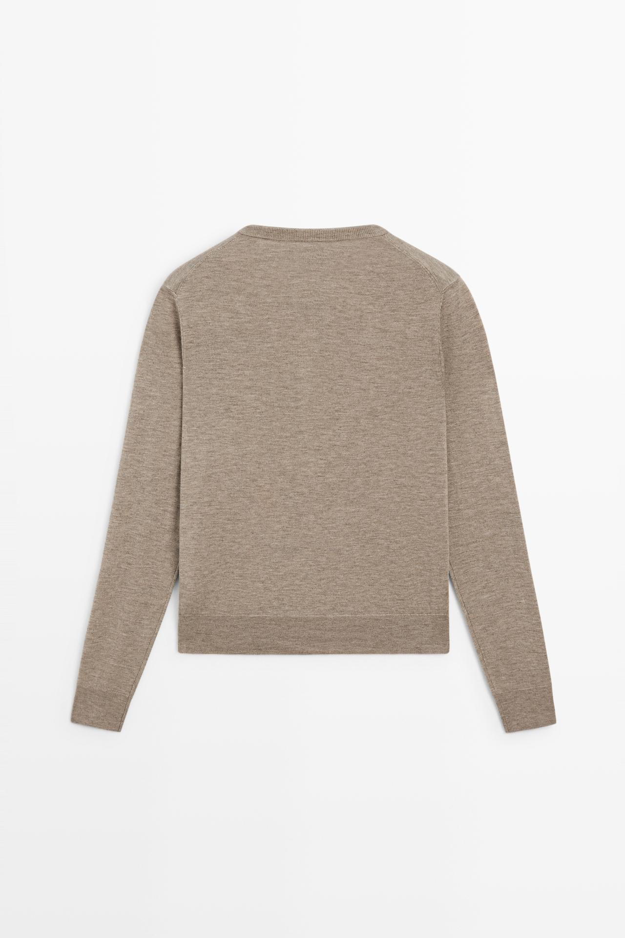 Fine-knit round neck cardigan — BEIGE MARL