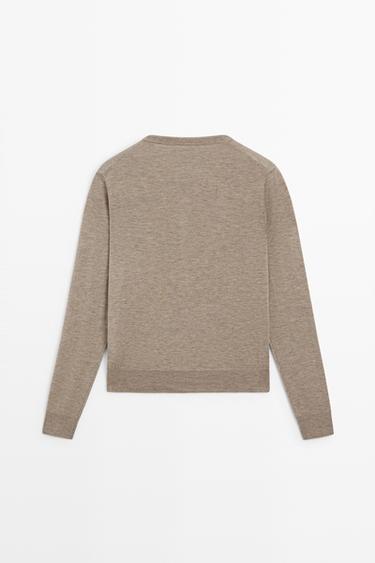 Fine-knit round neck cardigan — BEIGE MARL 6
