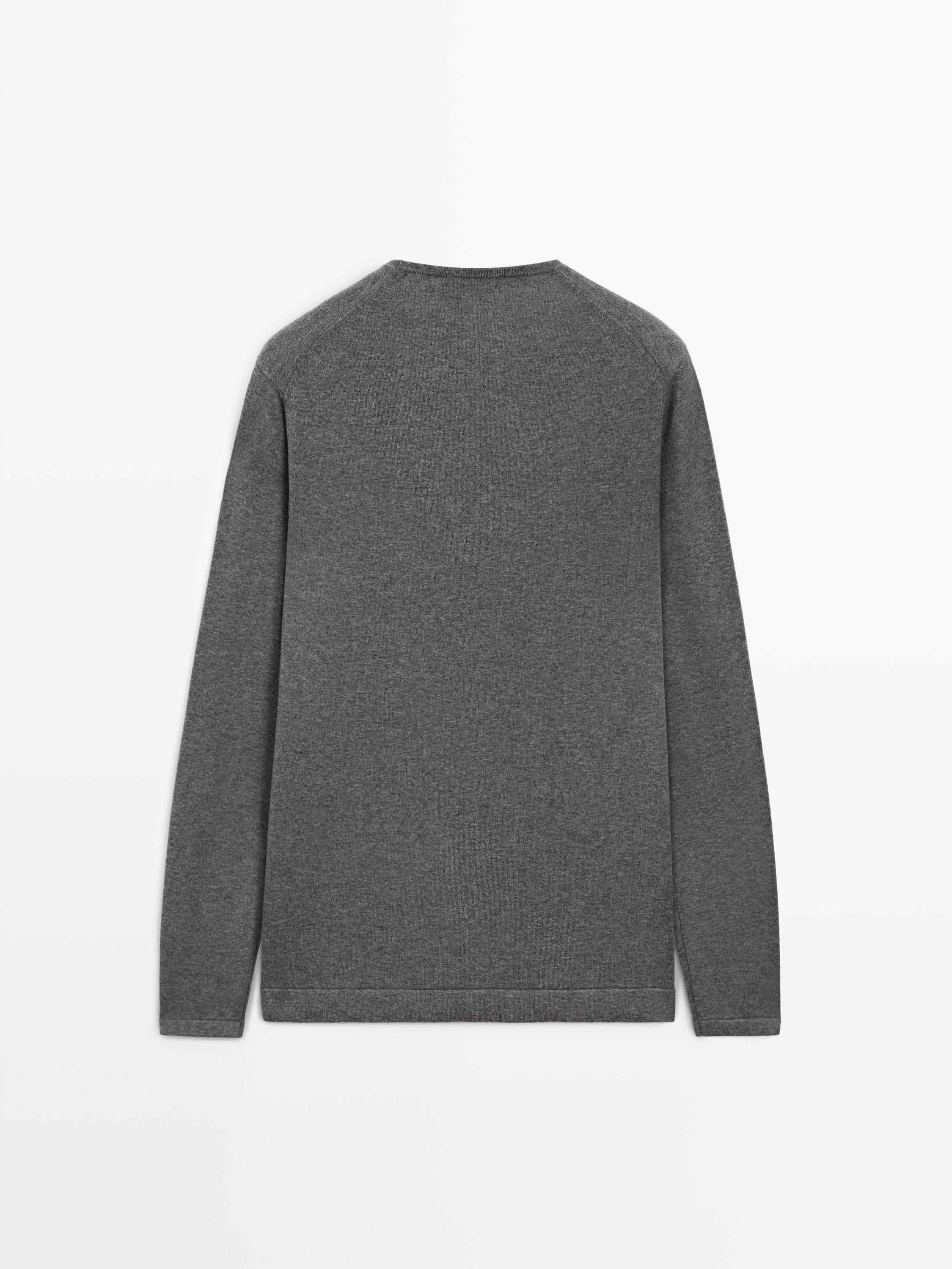 Knit 100% cotton crew neck sweater — MEDIUM GREY