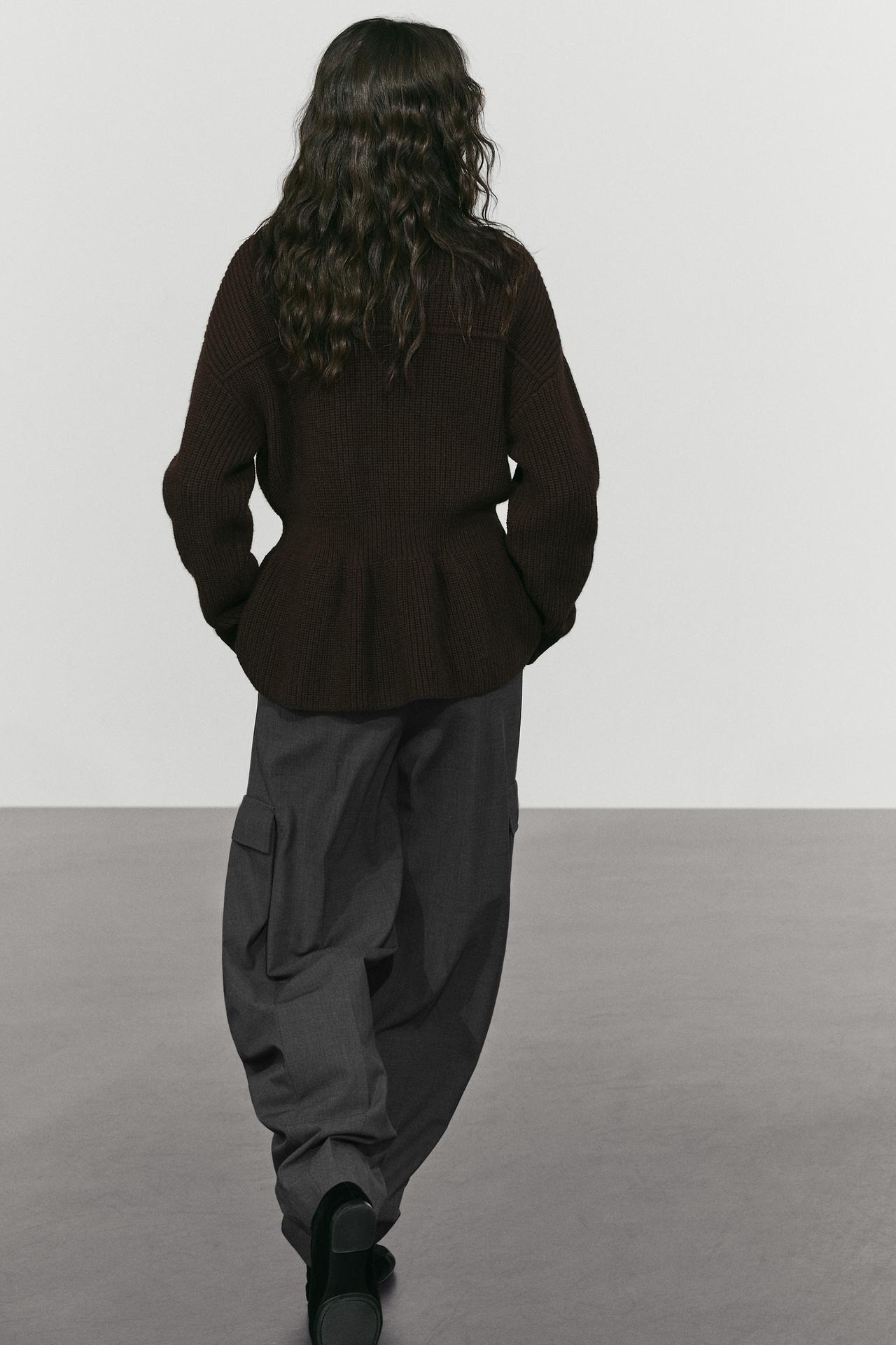 Mixed-Knit Suede Pocket Cardigan — BROWN
