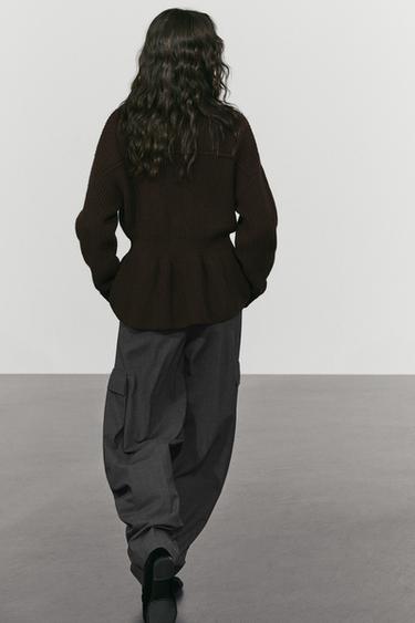 Mixed-Knit Suede Pocket Cardigan — BROWN 8