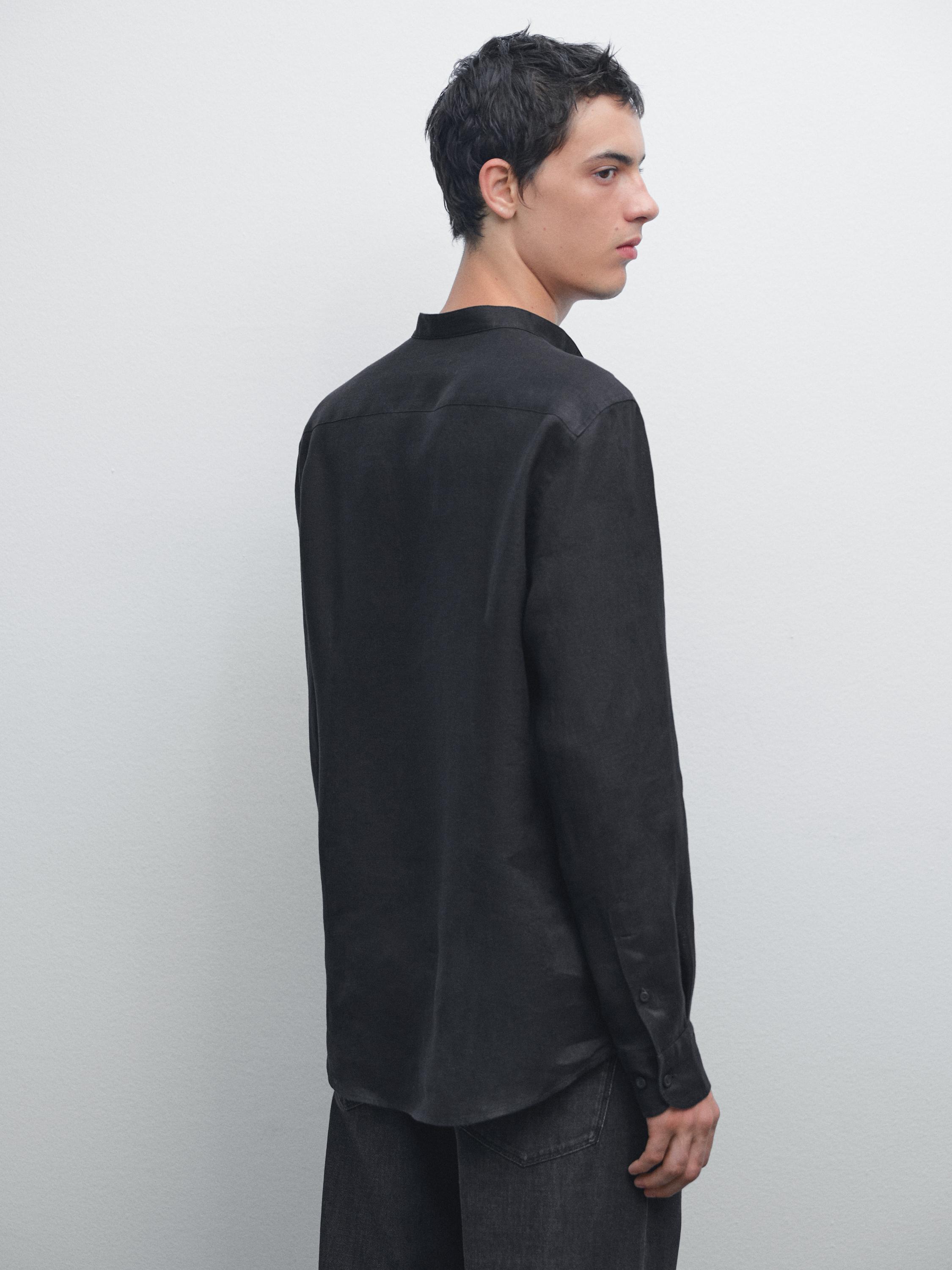 Regular-fit shirt with stand collar