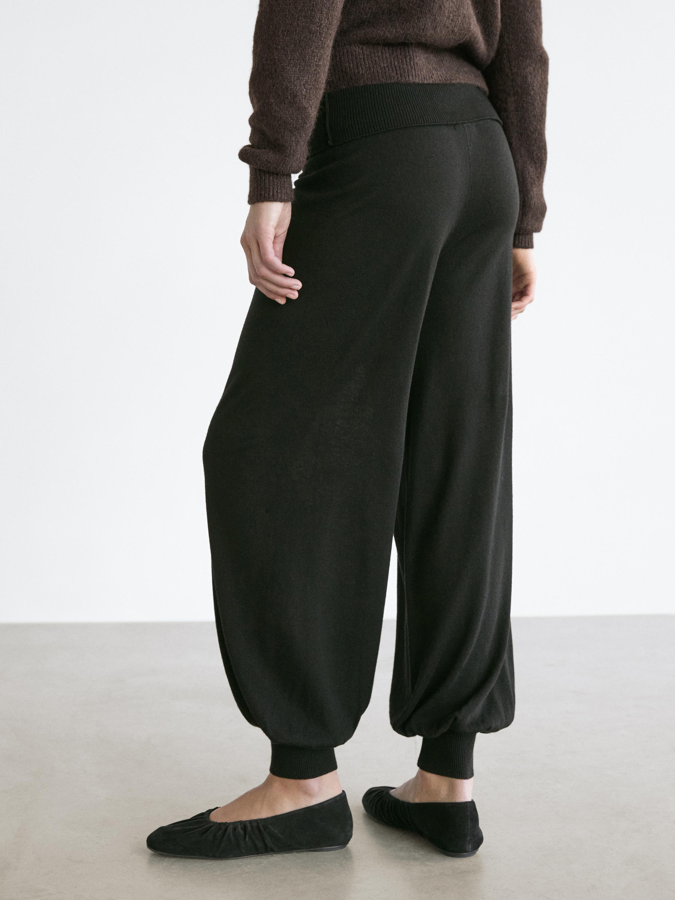 Wool blend knit sarouel trousers — BLACK