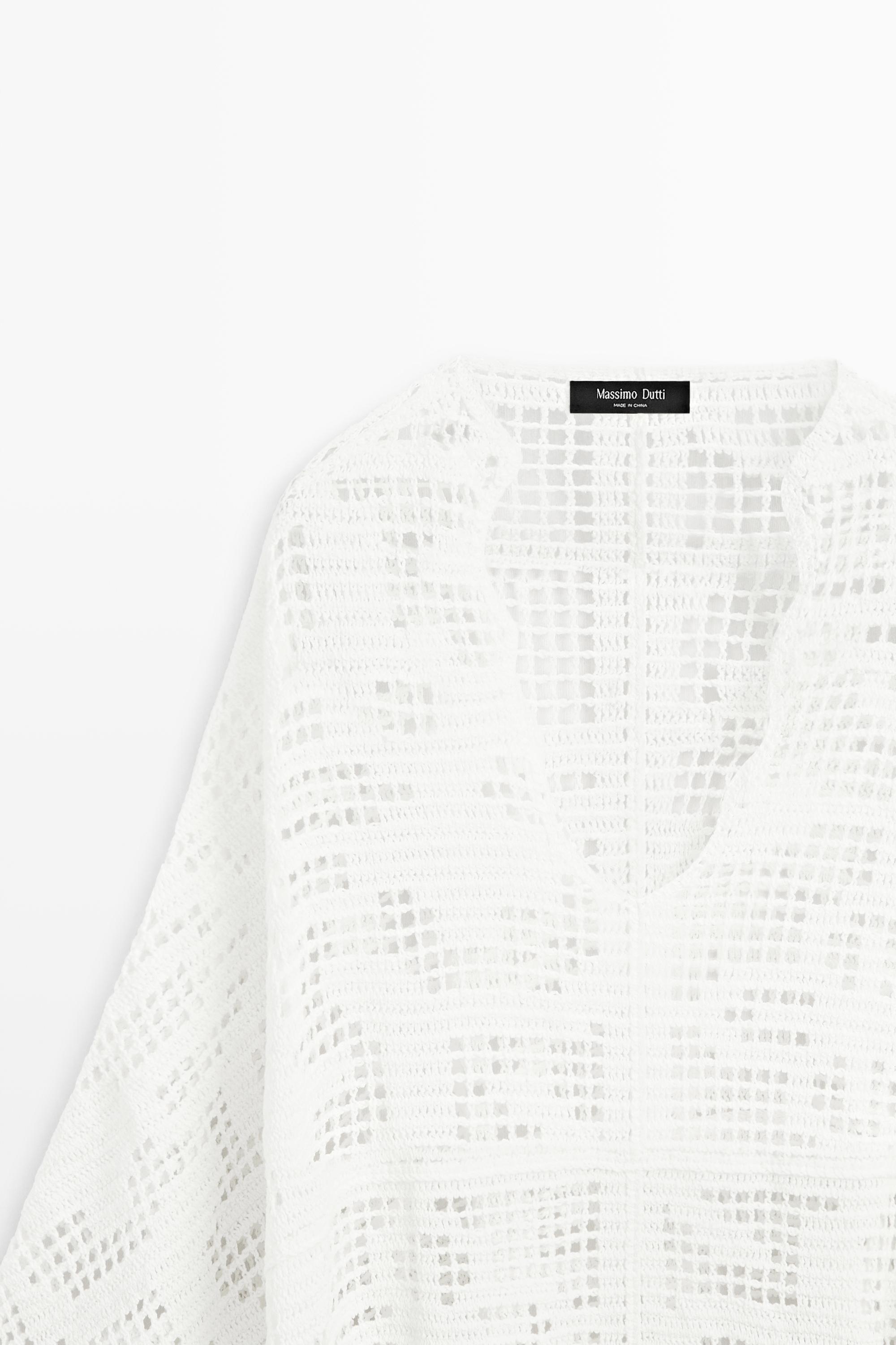 Crochet knit cape — WHITE