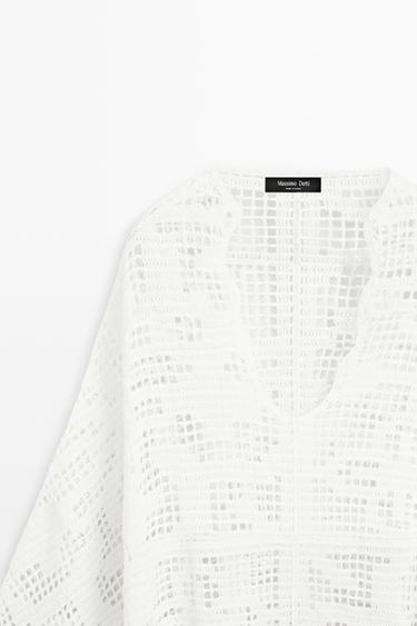 Crochet knit cape — WHITE 4