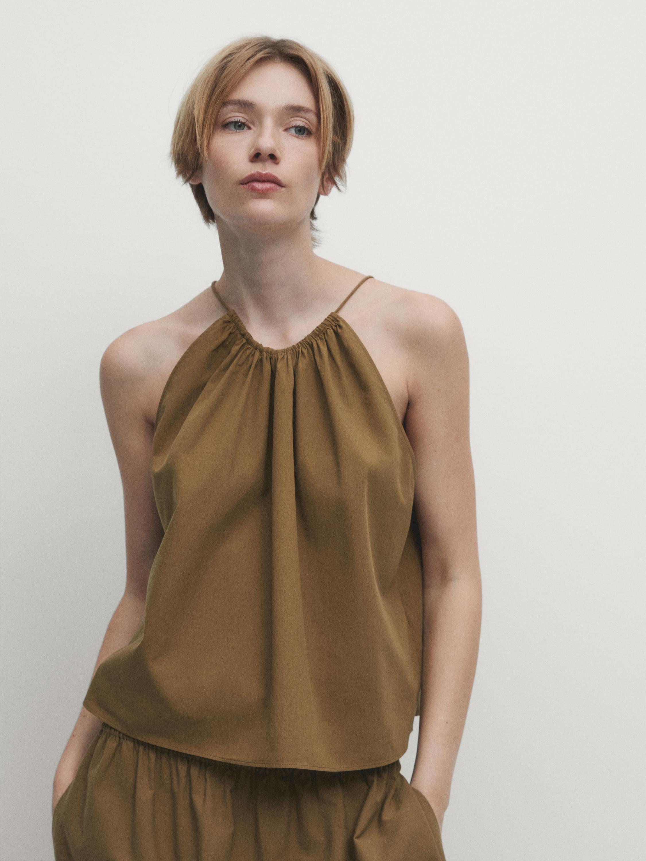 Gathered cotton co-ord top