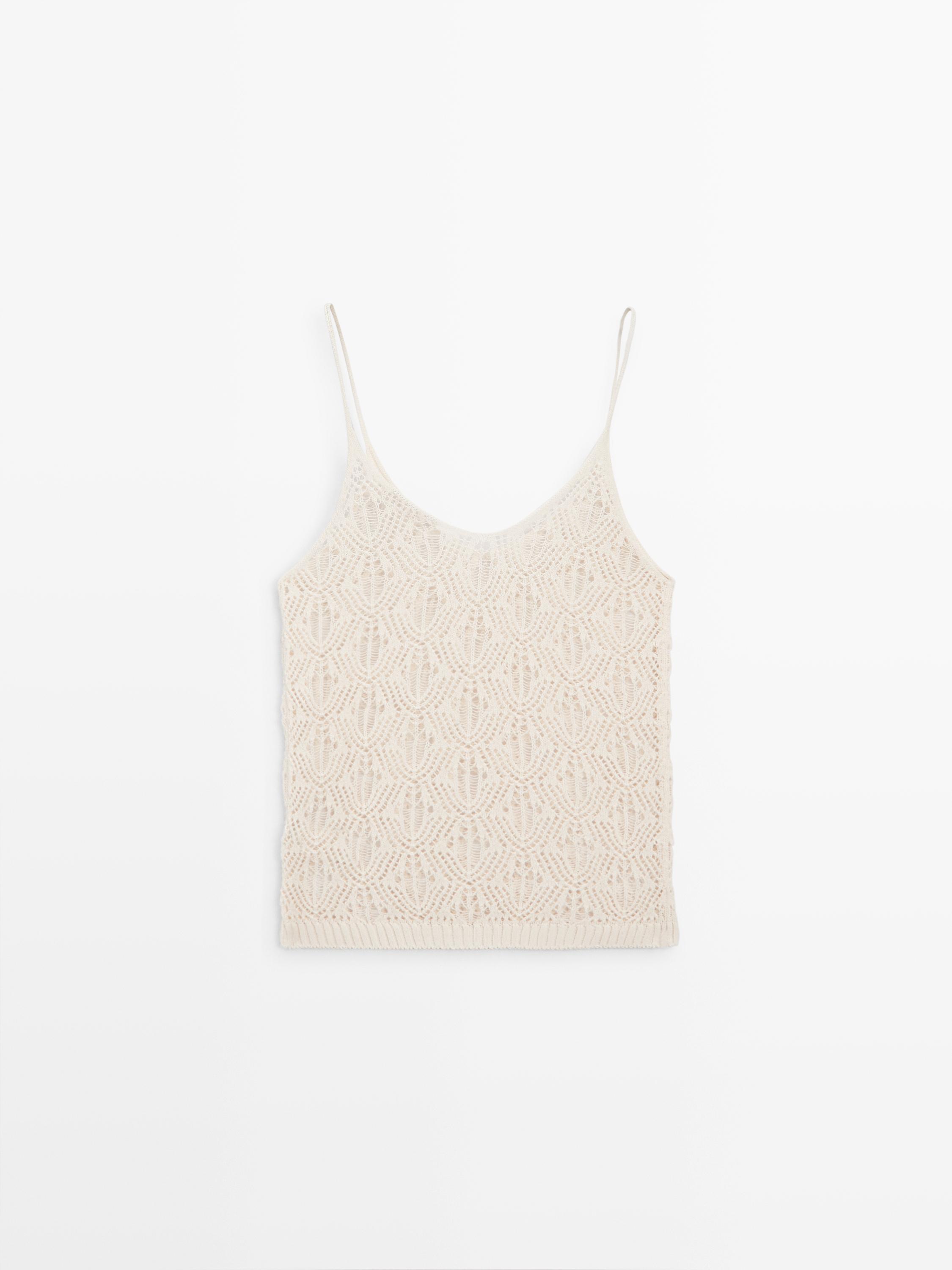 Strappy top with openwork detail — CREAM