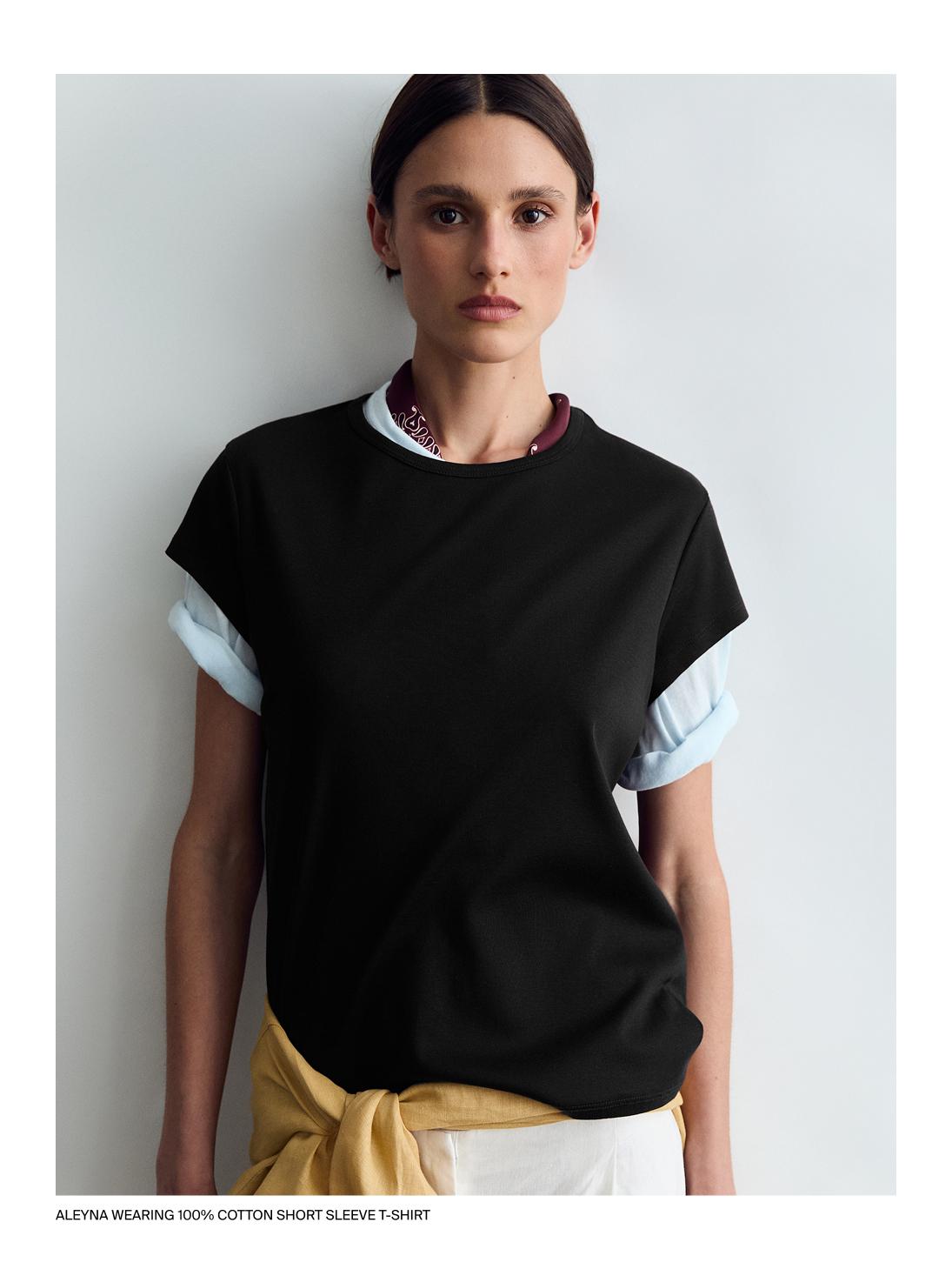 100% mercerised cotton short sleeve T-shirt — BLACK