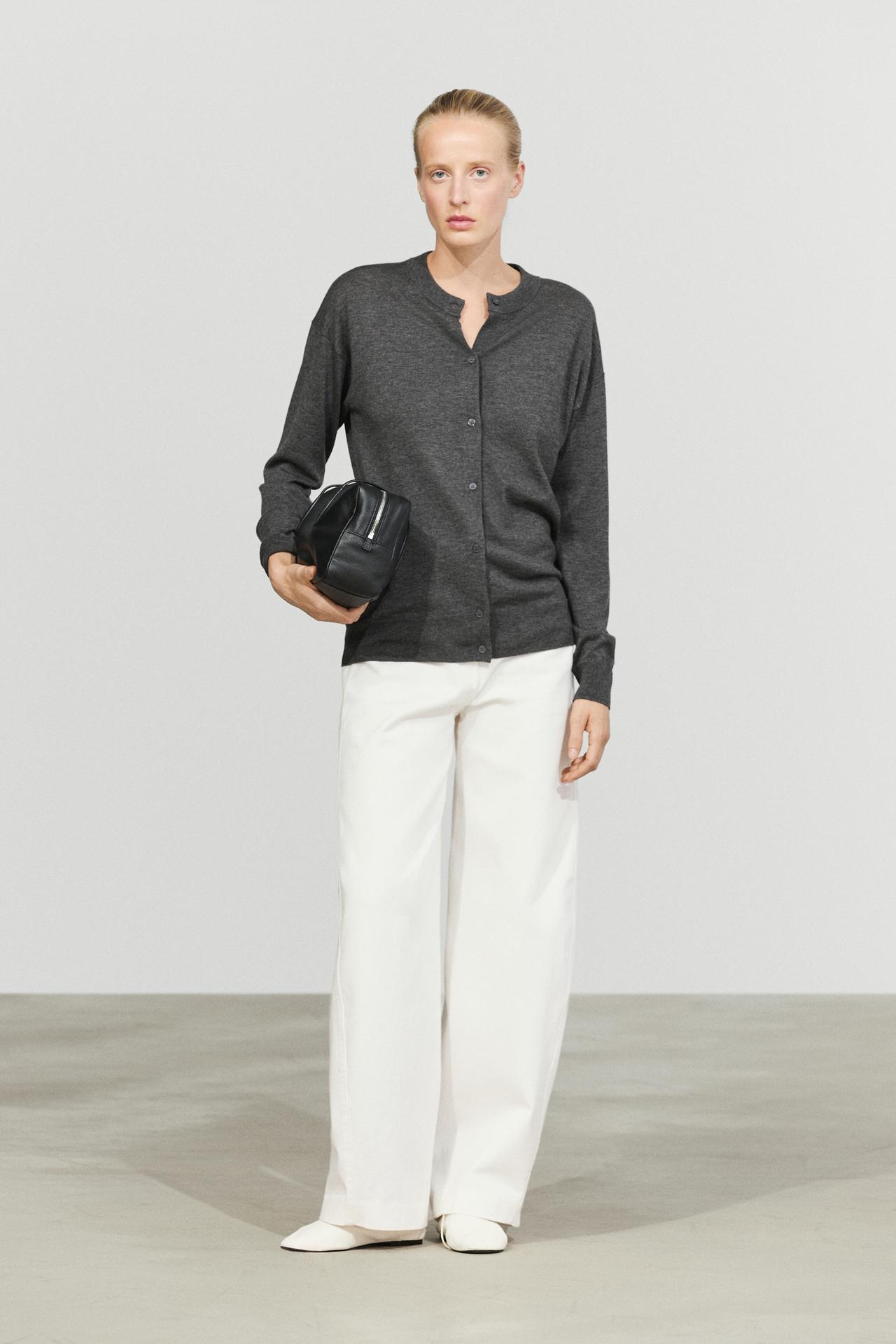 Long knit buttoned cardigan — MEDIUM GREY