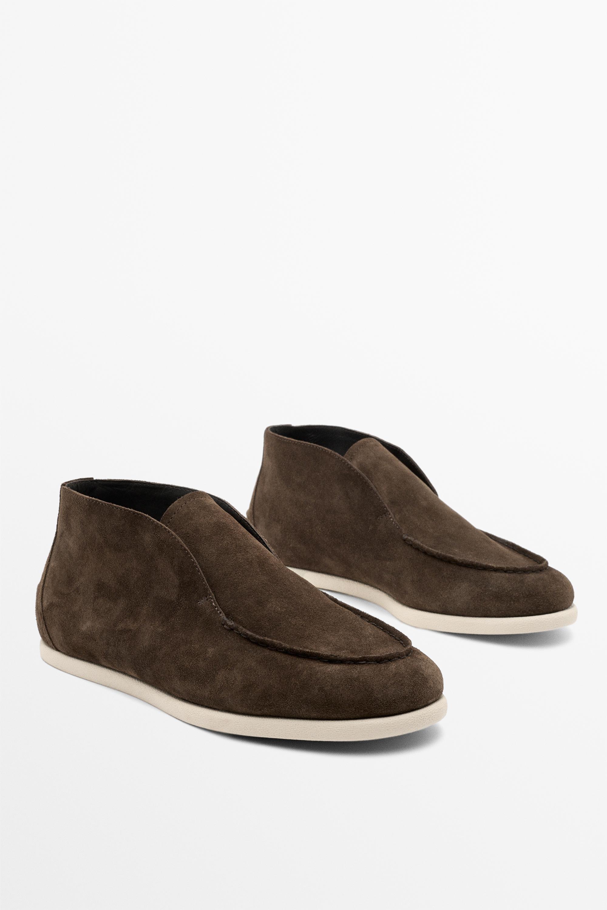 Split suede leather ankle loafer — BROWN