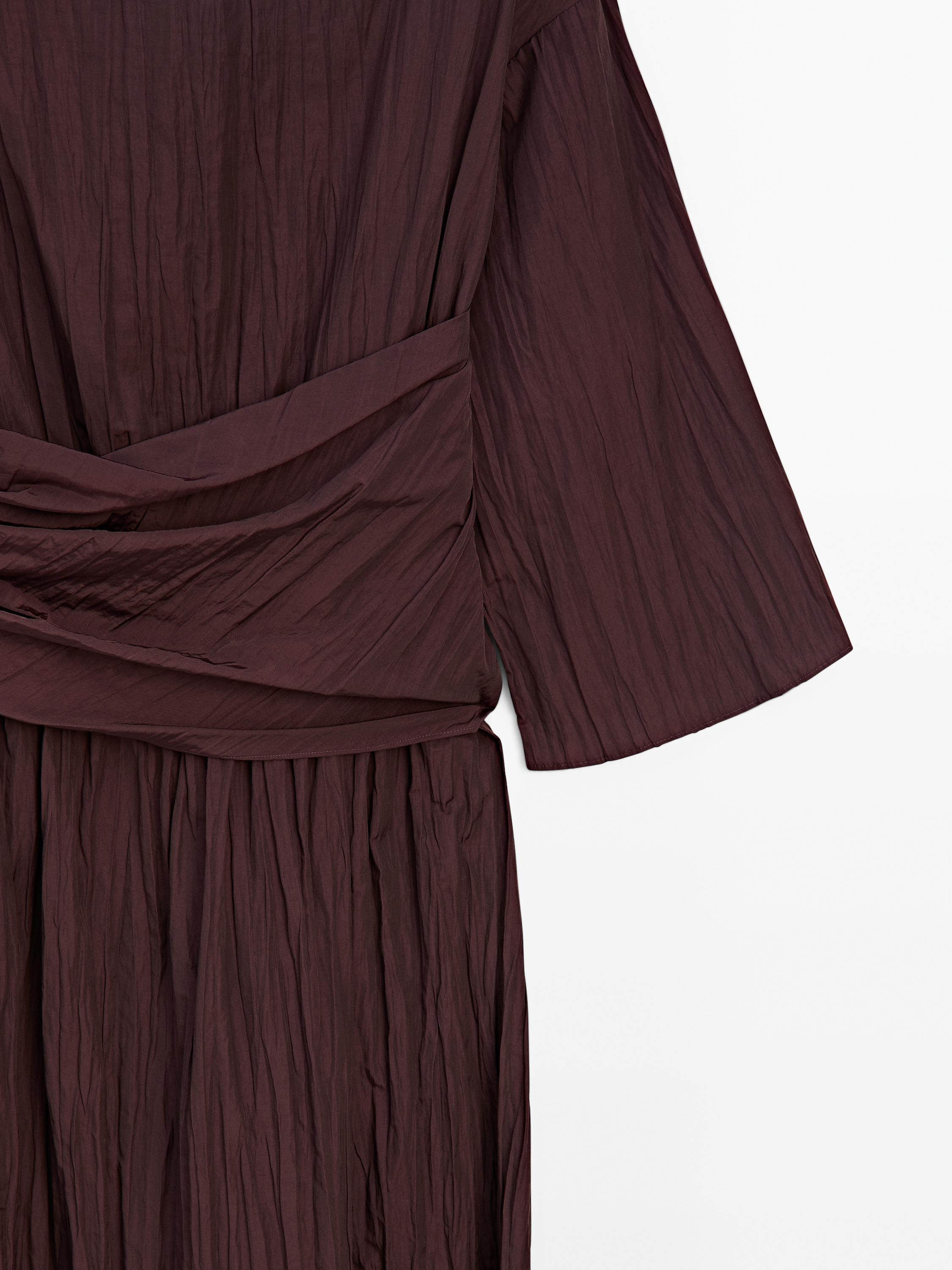 Pleated midi dress with sash belt detail