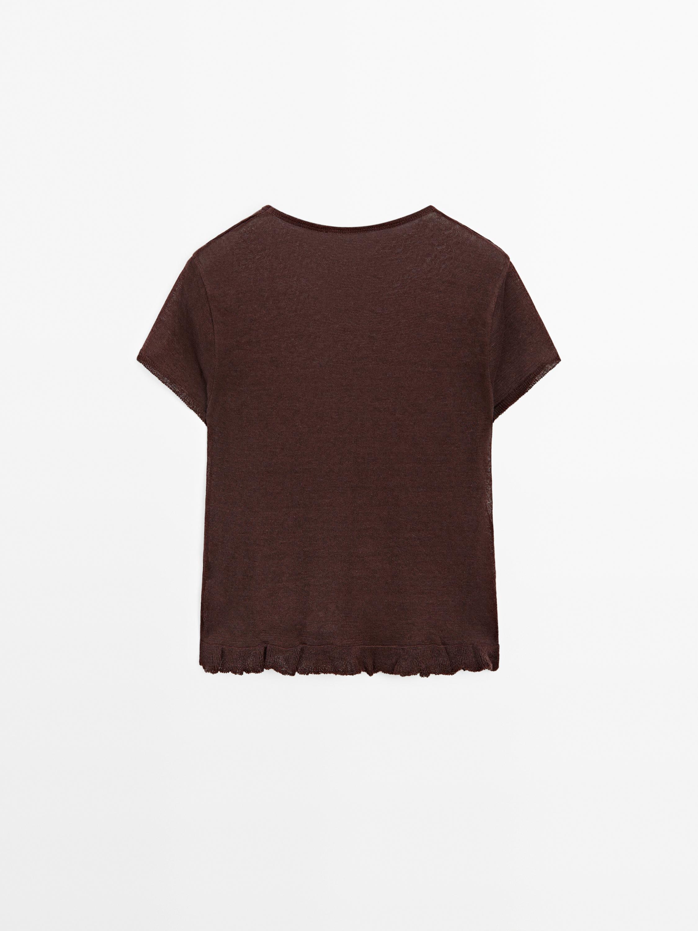 100% linen T-shirt with ruffled hem