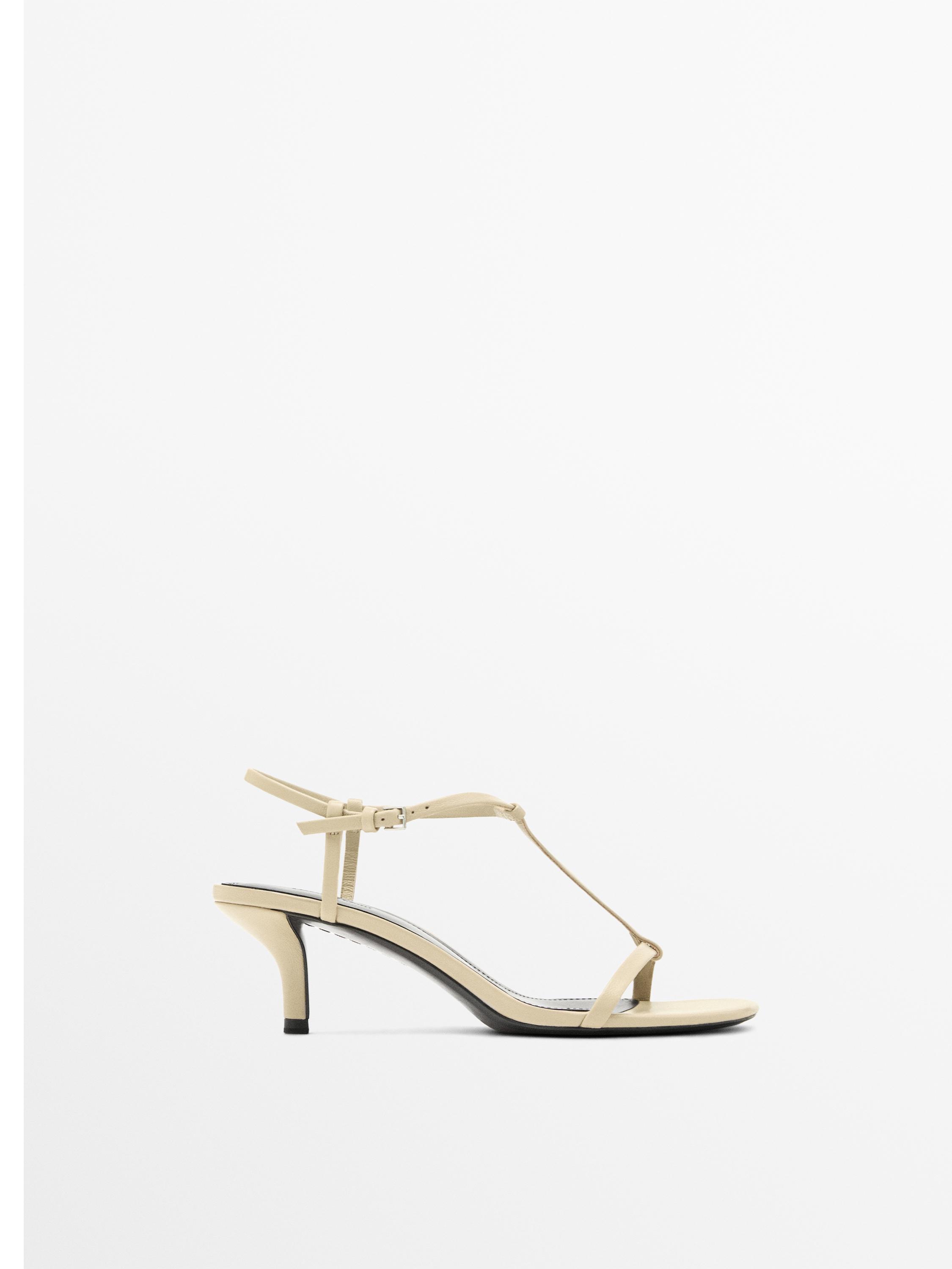 Strappy mid-heel sandals — CREAM