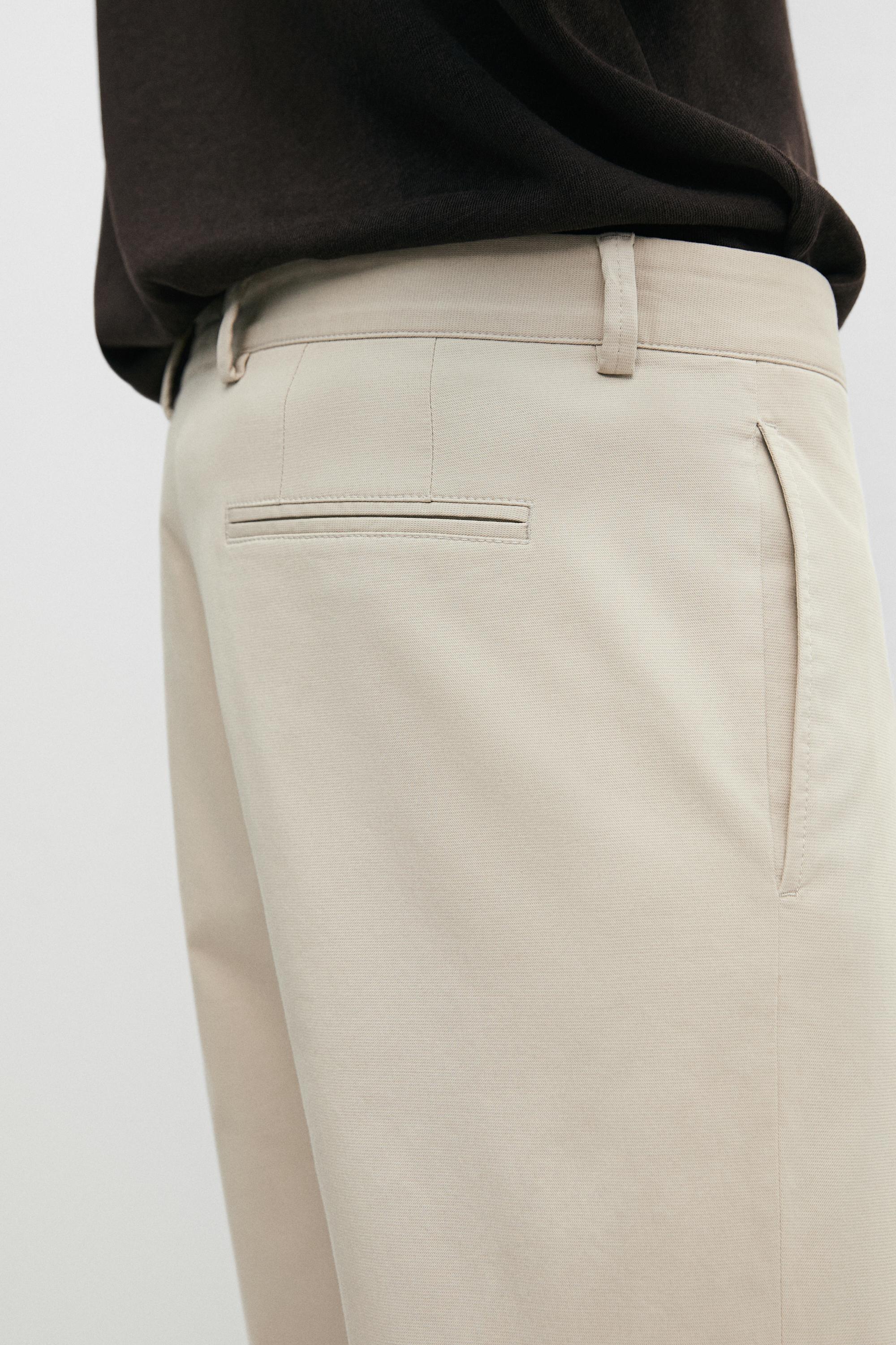 Cotton-blend slim fit pants — BEIGE