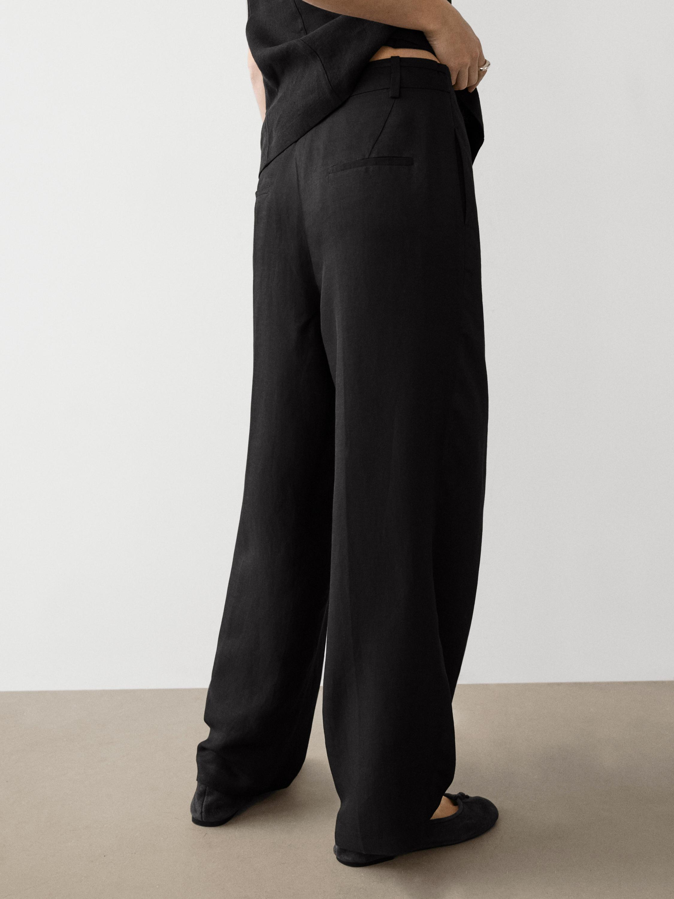 Flowing pareo trousers with tie detail — BLACK