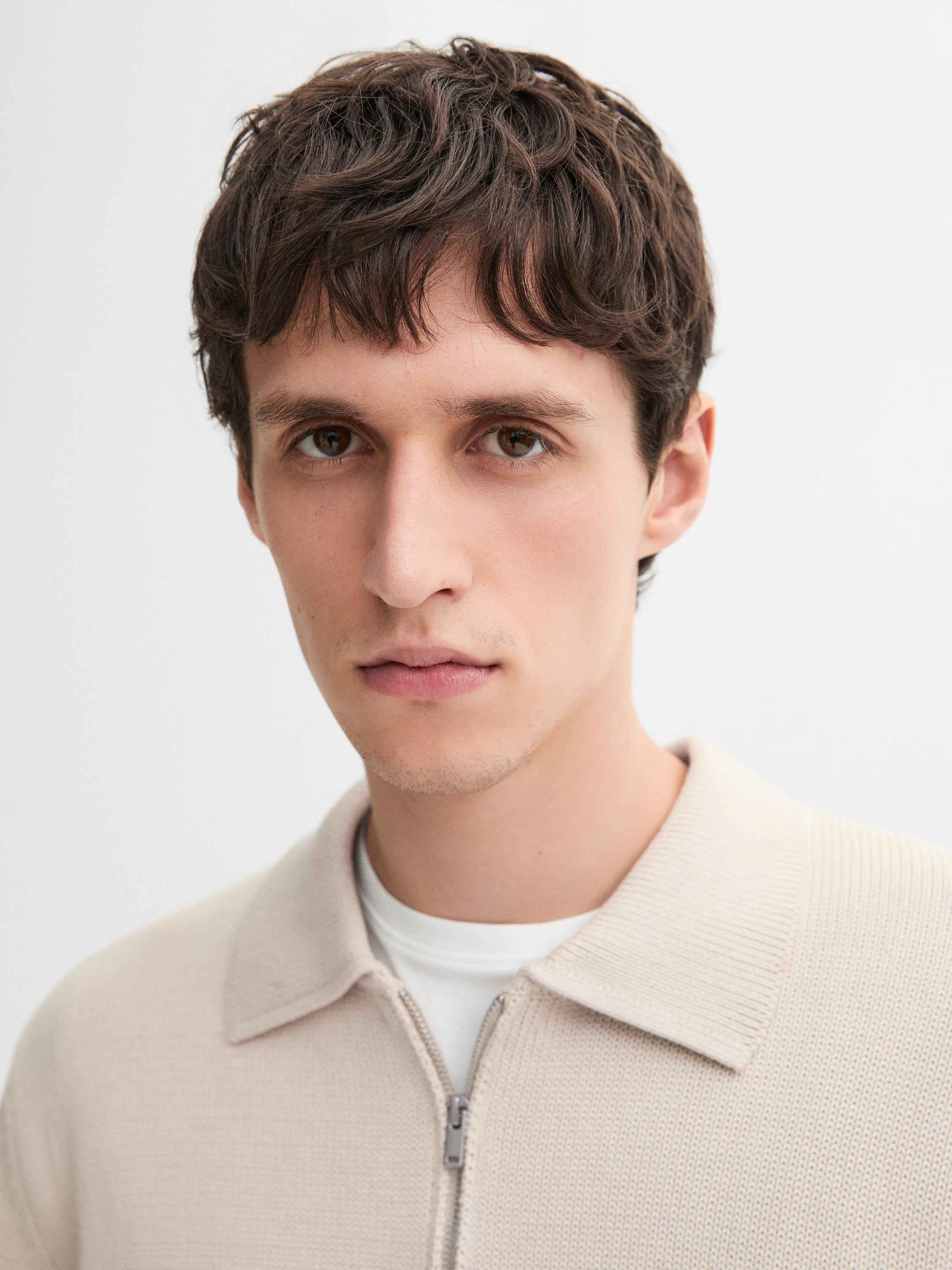 Knit sweater with zip polo collar
