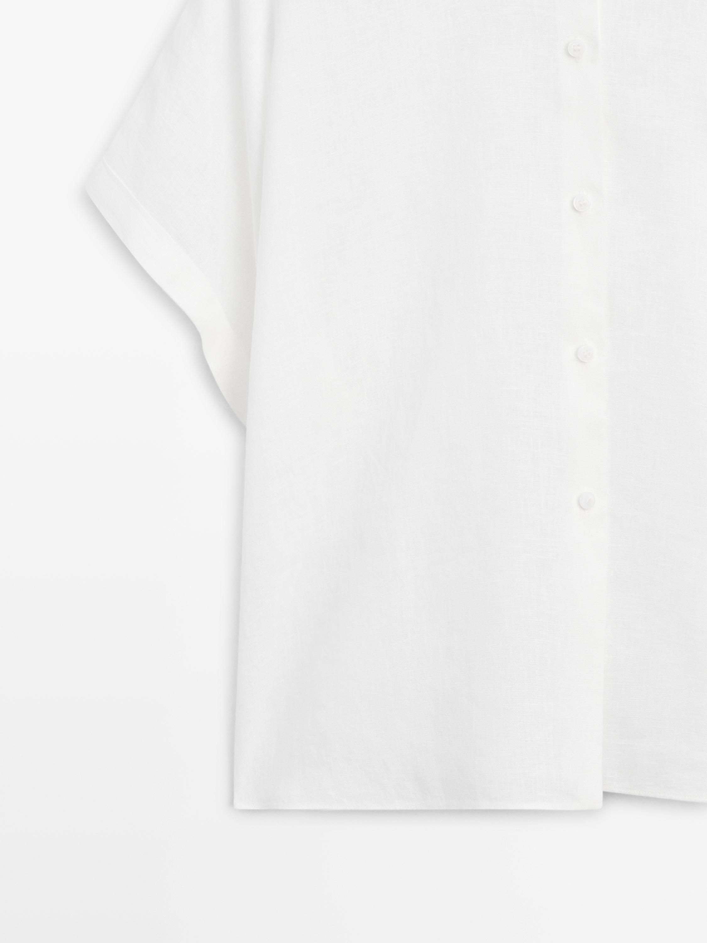 100% linen short sleeve shirt — WHITE