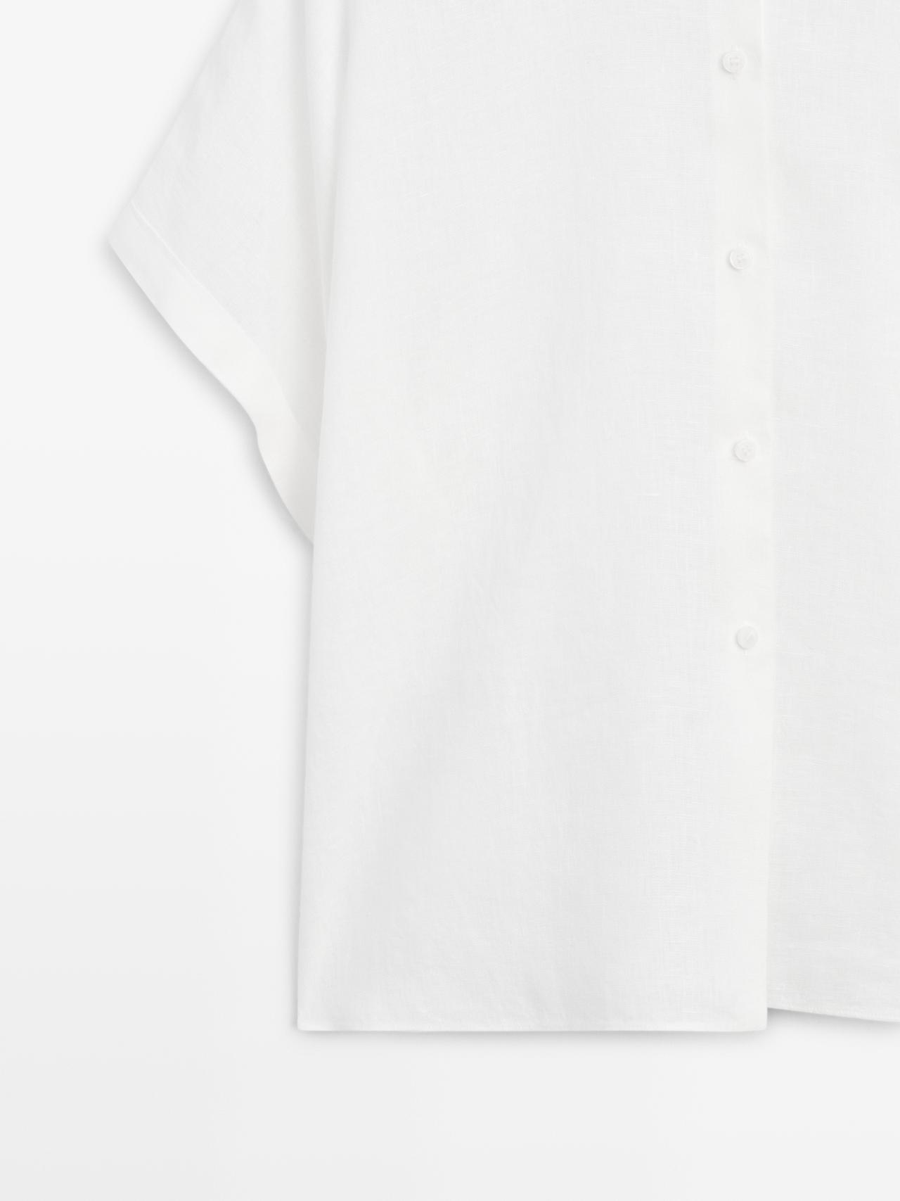 100% linen short sleeve shirt — WHITE