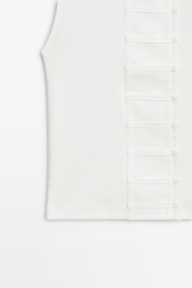 Cotton blend bib detail T-shirt — Off white 7
