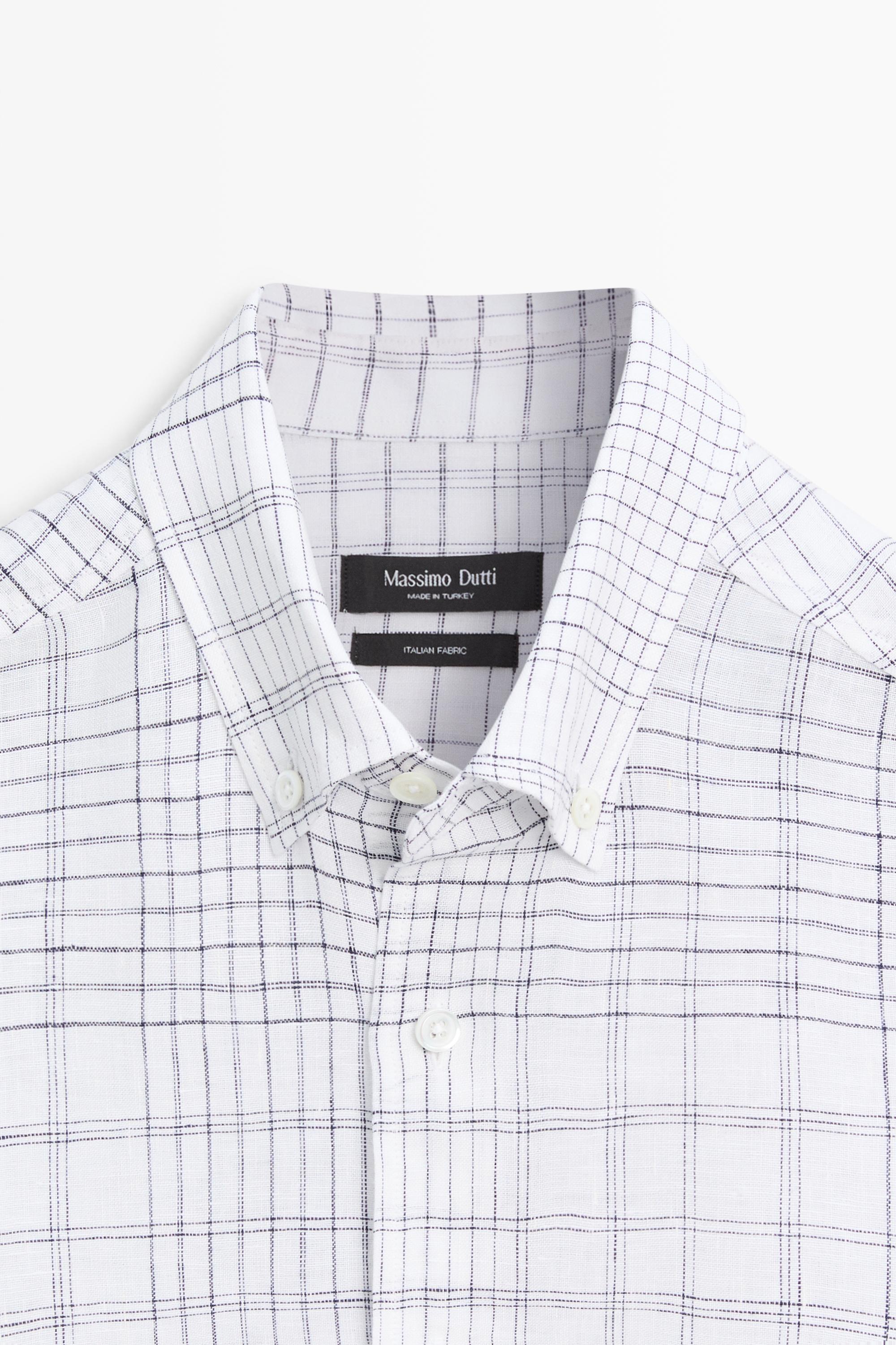 100% linen regular fit check shirt — WHITE