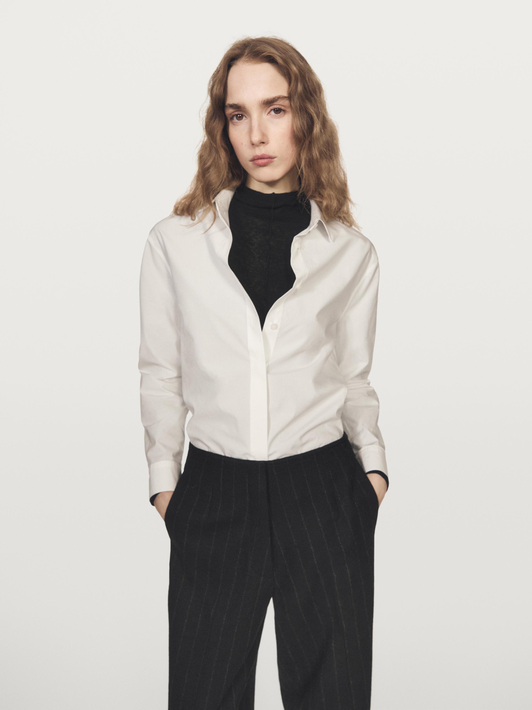Poplin shirt with hidden buttons — WHITE