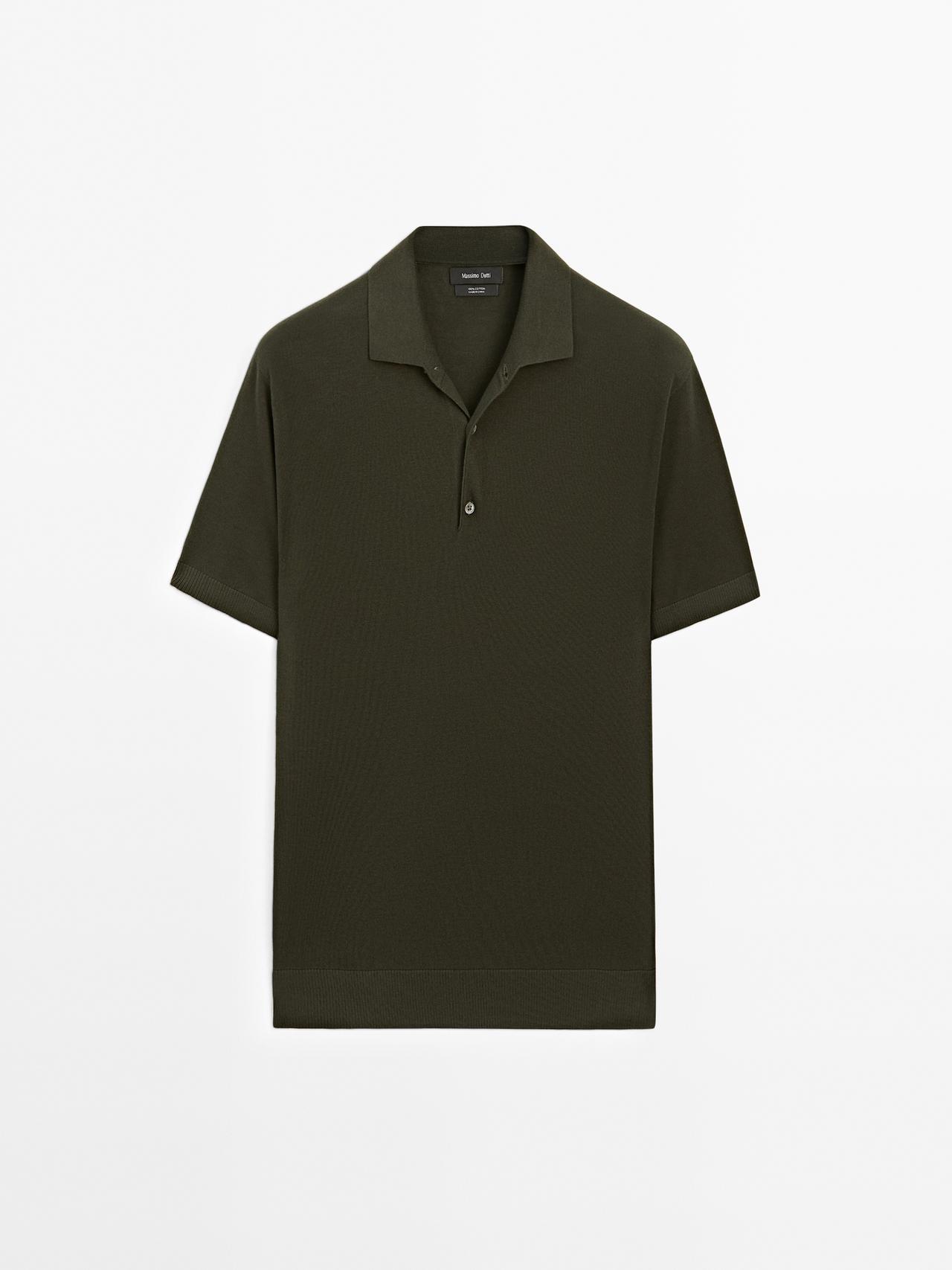 Massimo Dutti - Herre - Kortærmet Poloshirt I Strik - Kaki - M