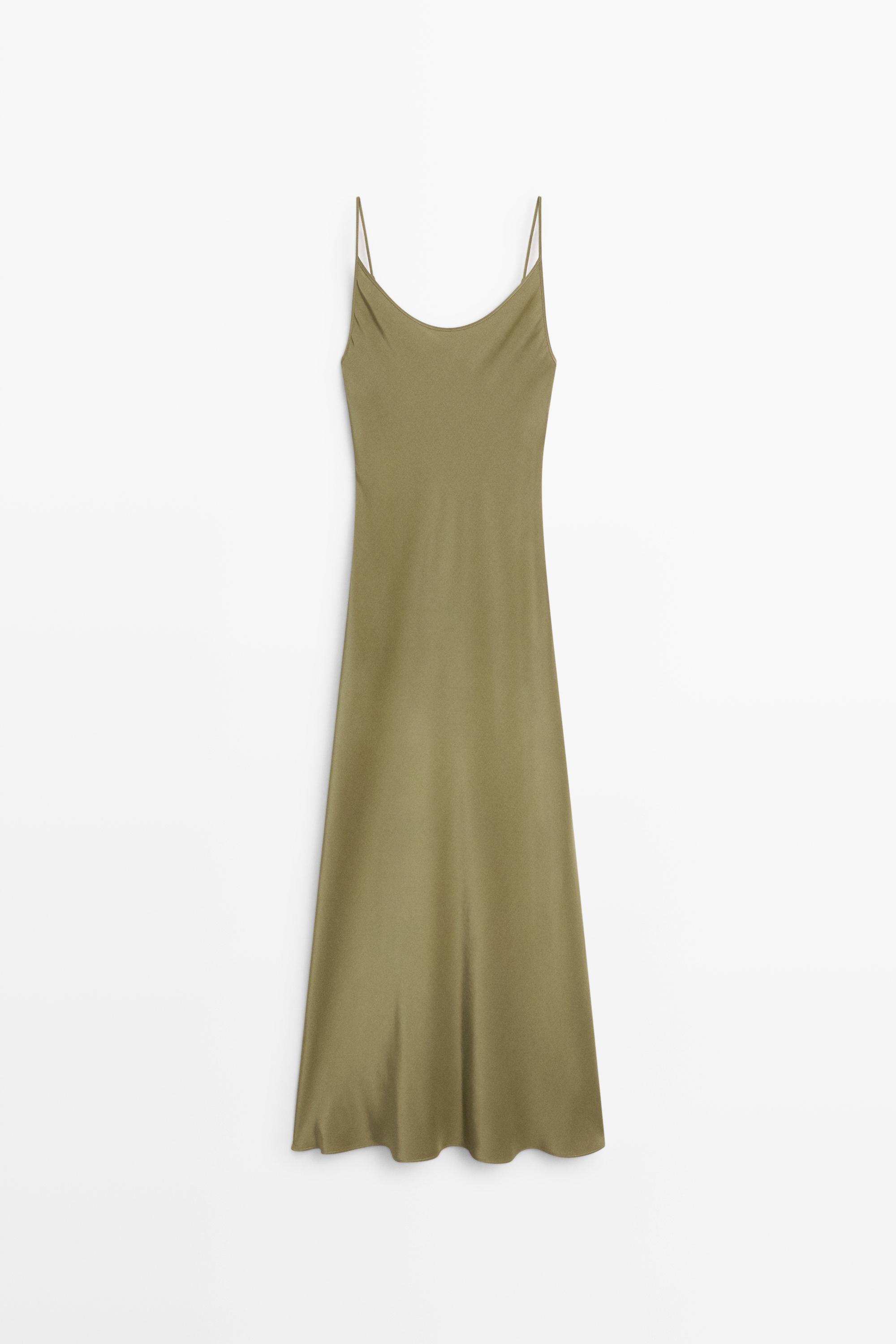 olive green slip dress Short Cocktail with Strappy Back PromGirl tailored according to your preferences Olive Green Silk Midi Slip