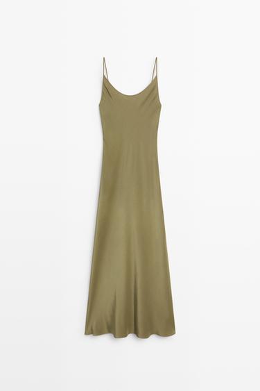 Spaghetti strap lingerie midi dress — GREEN 2