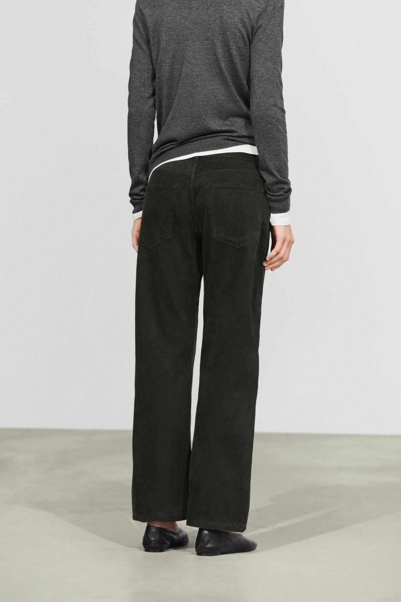 Micro-corduroy flare-fit pants — Greyish green