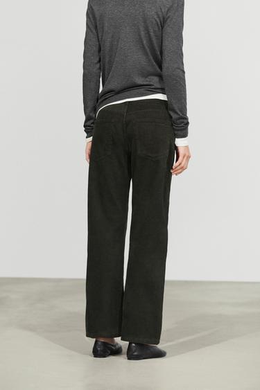 Micro-corduroy flare-fit pants — Greyish green 8