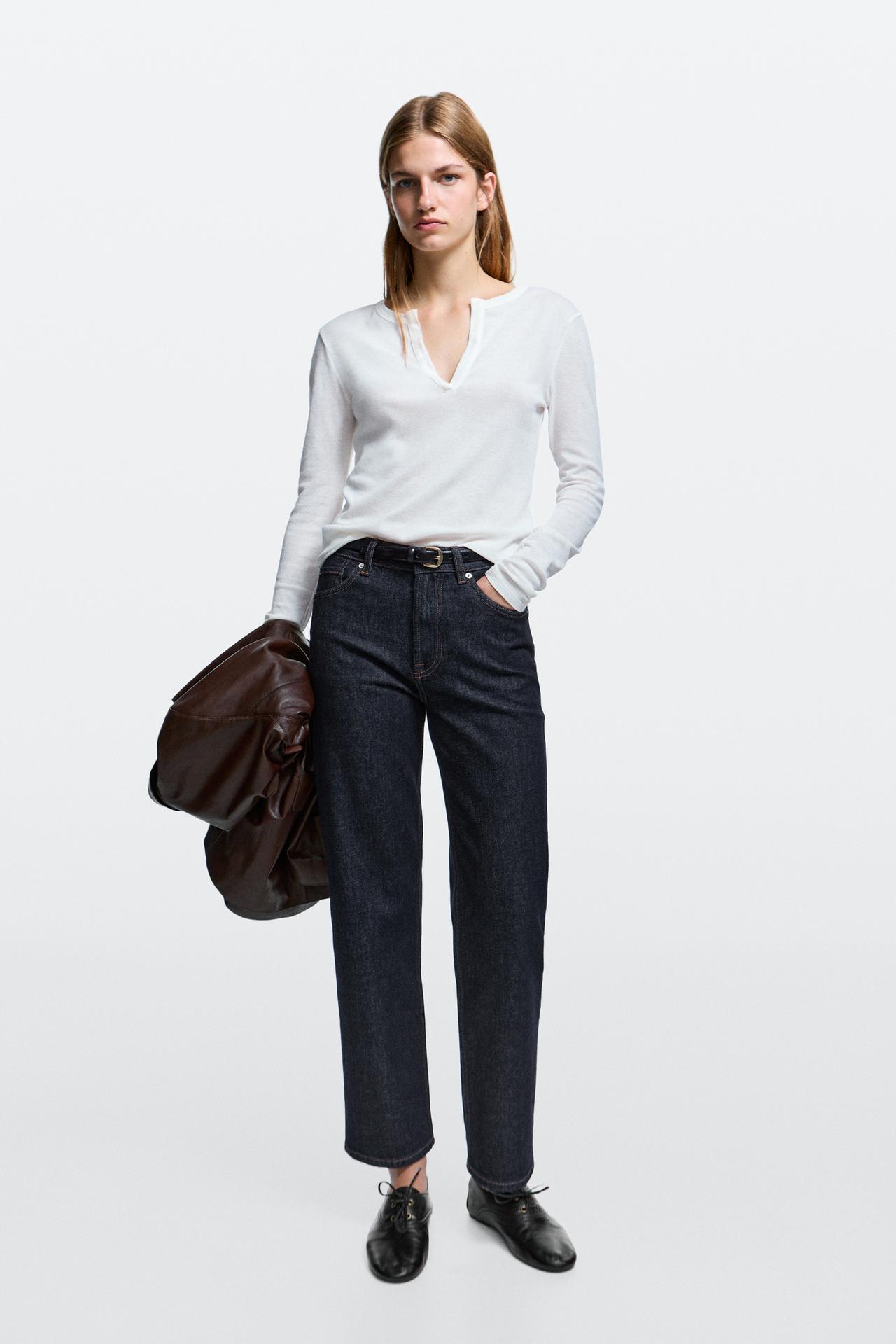 High-waist cropped straight-leg jeans — DARK BLUE