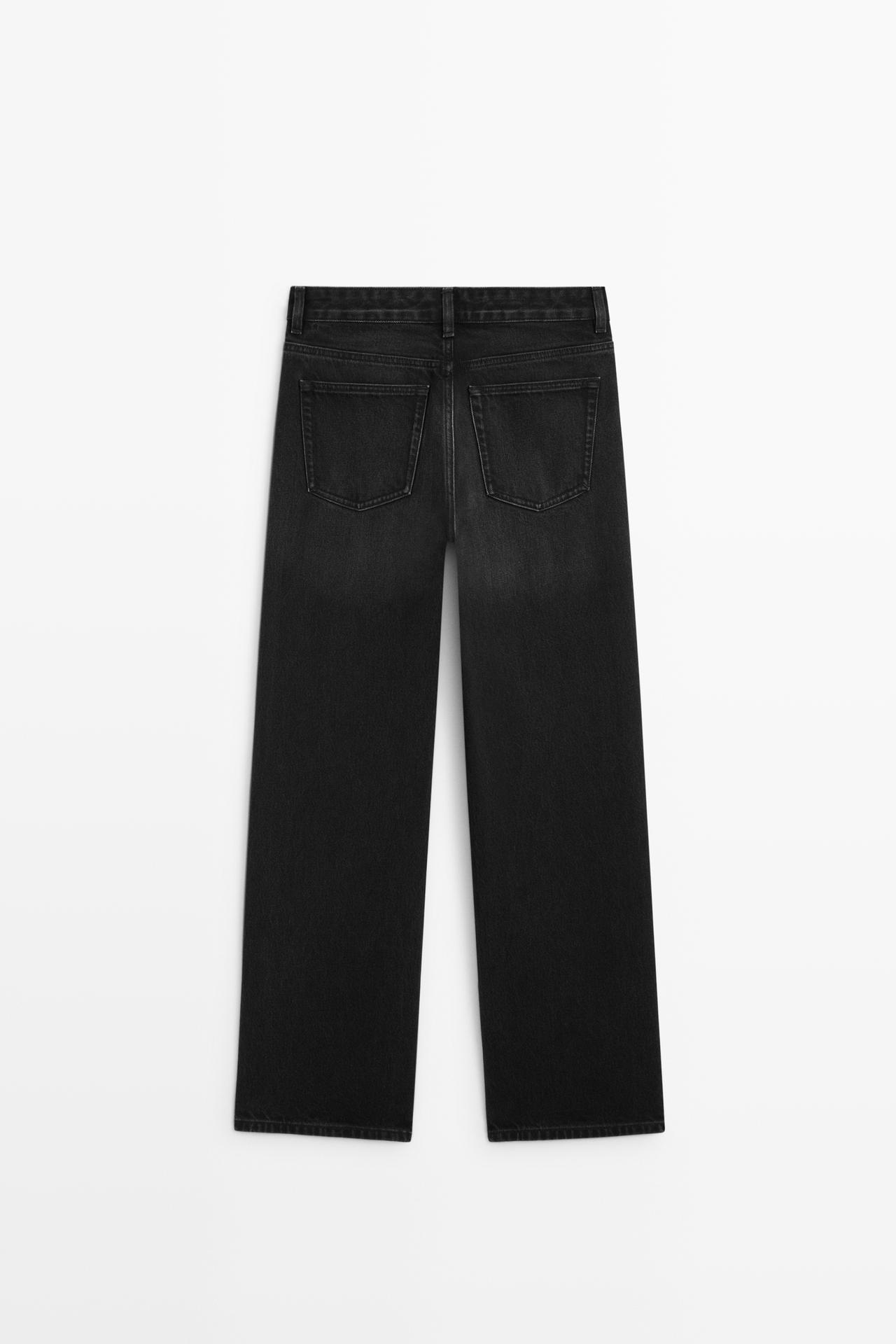 Wide-leg mid-waist jeans — BLACK