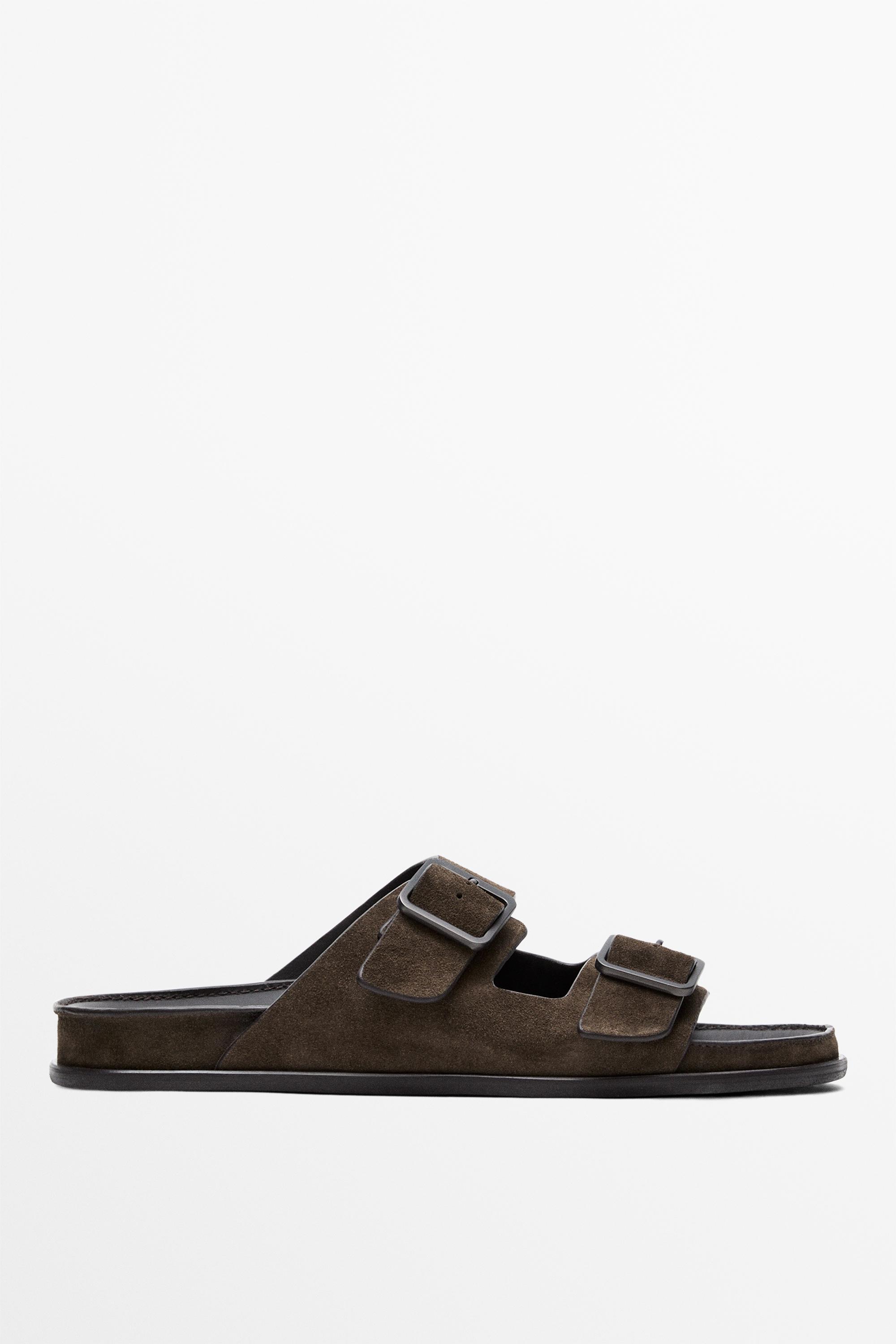 Buckled split leather sandals — OCHRE