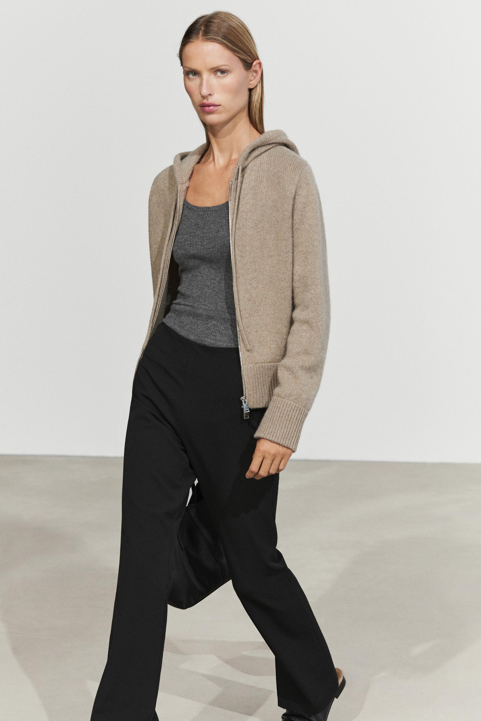 100% cashmere hooded zip-up cardigan