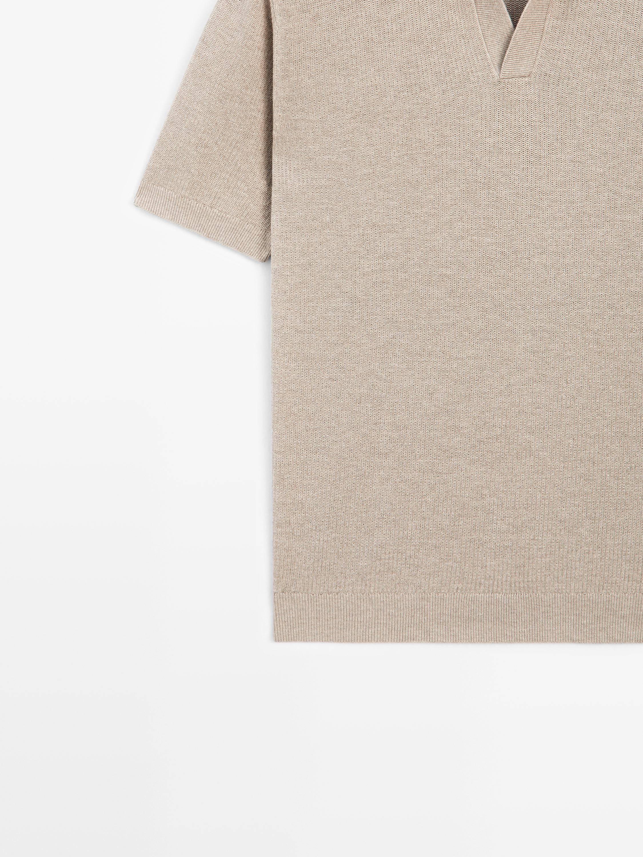 100% cotton knit polo sweater — BEIGE