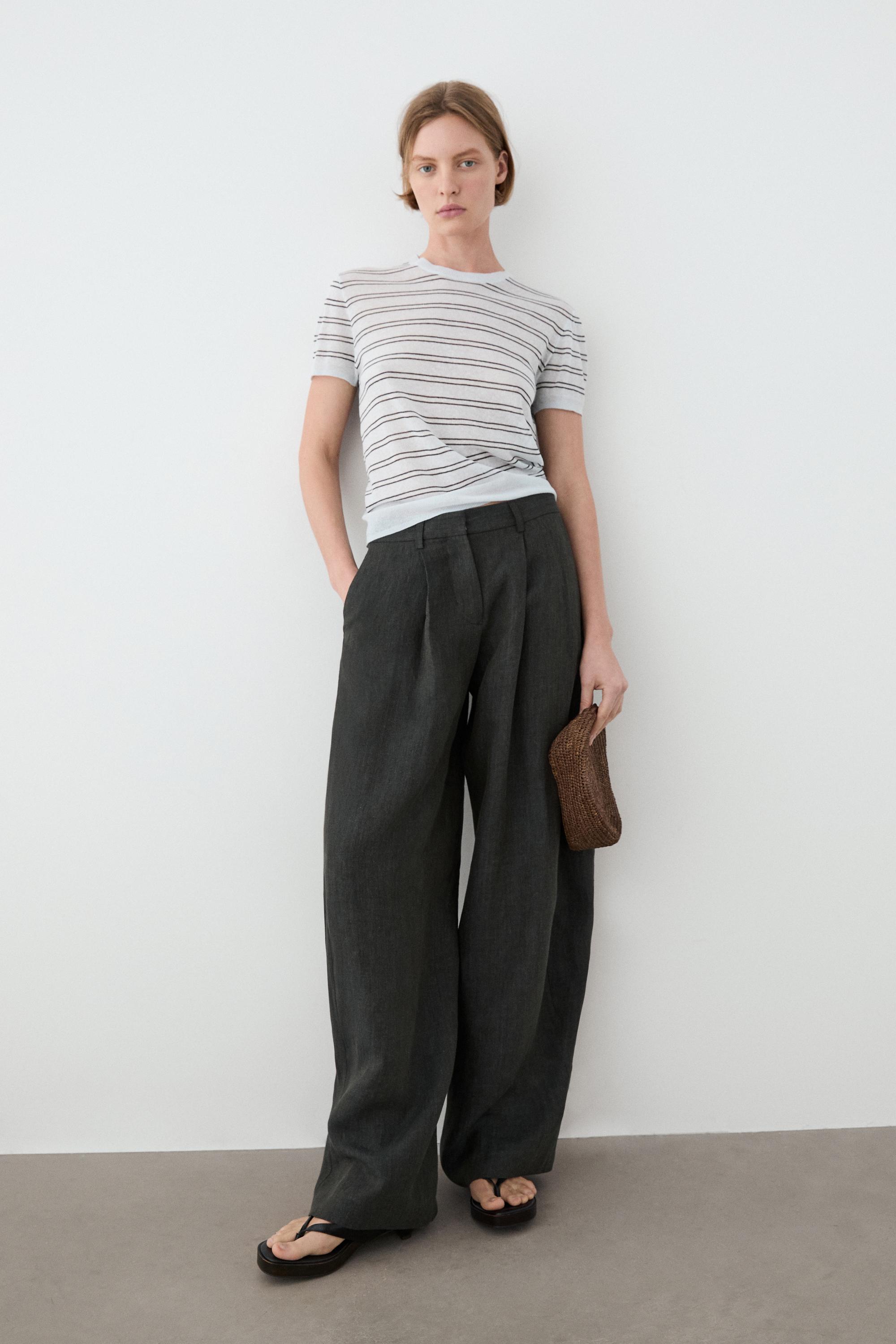 Melange trousers with linen side piece — BLUISH GREEN