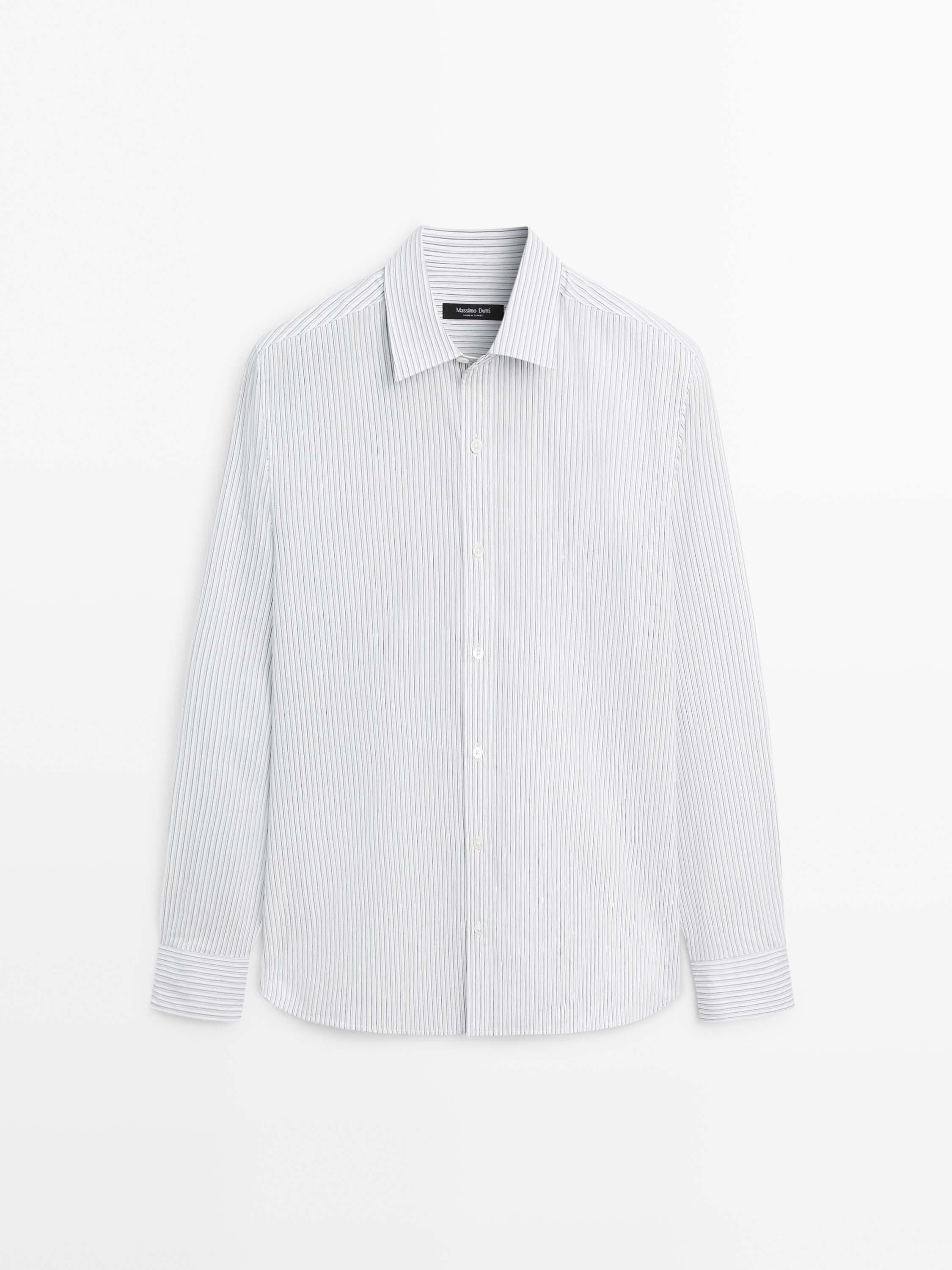 Cotton blend regular fit striped shirt — BLUE