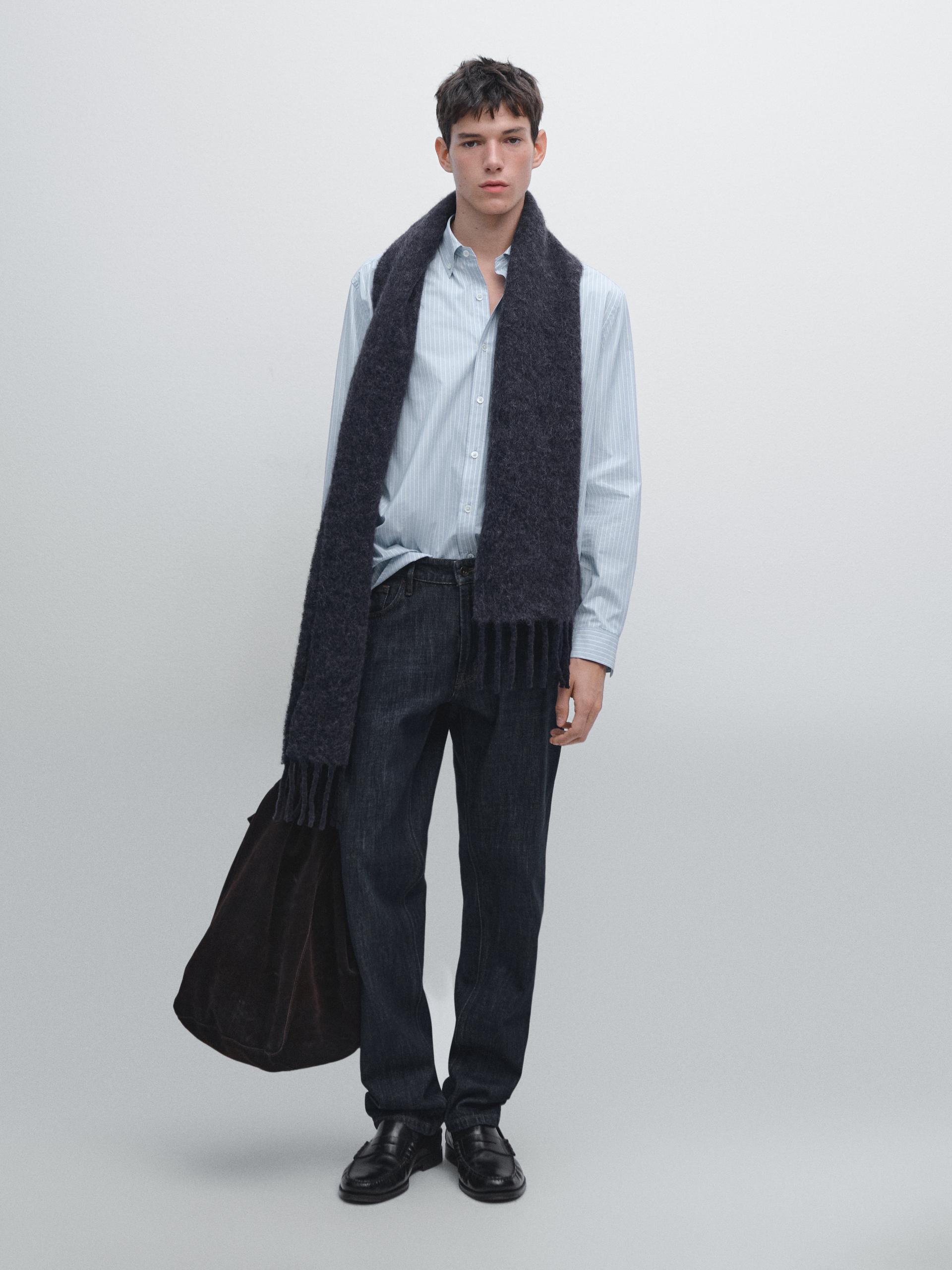 Camicia A Righe In Popeline Regular Fit - Celeste - Xl - Massimo Dutti - Maschile