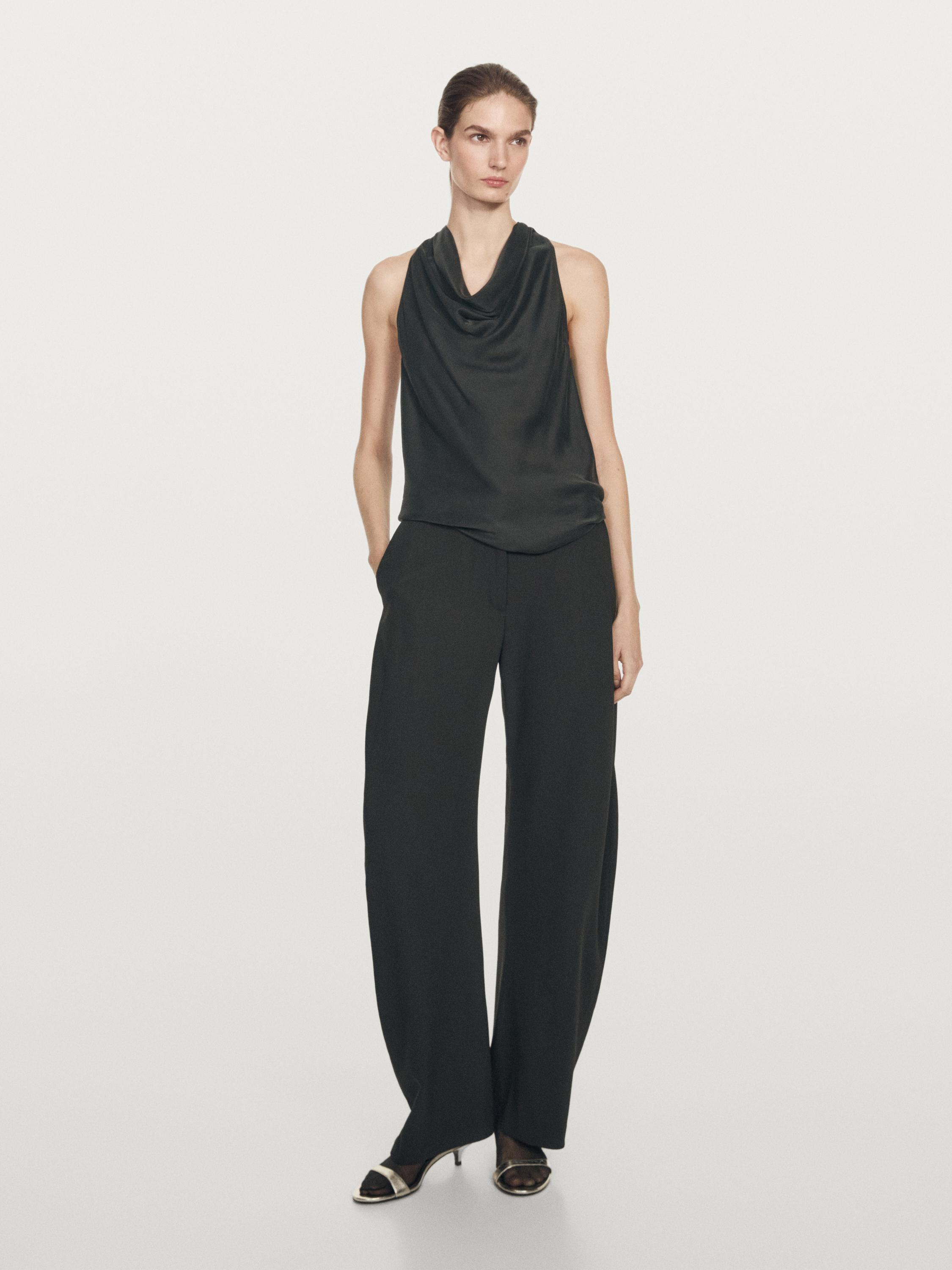 Top soie nœud à col drapé