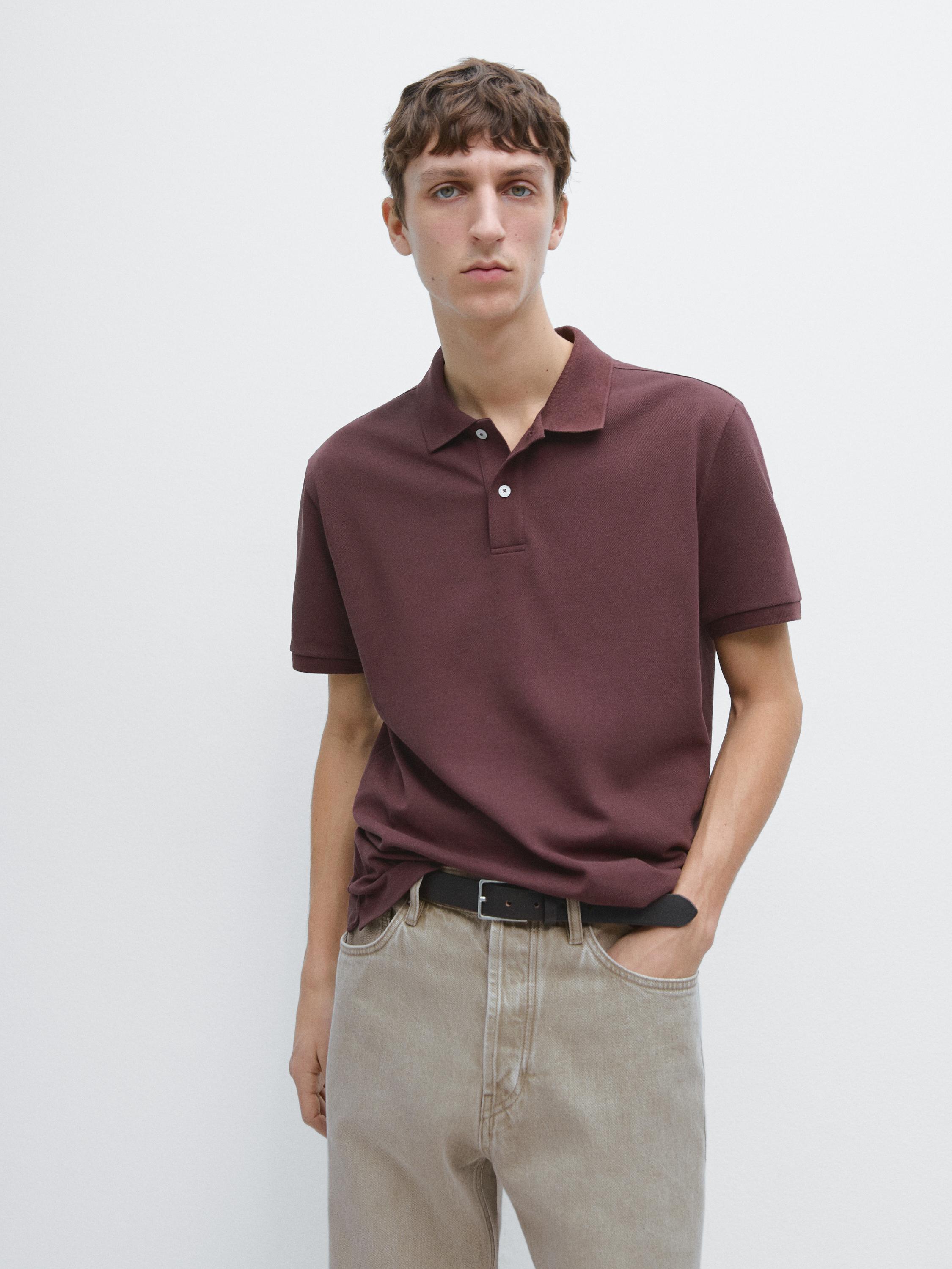 Micro-textured cotton piqué polo shirt — MAROON
