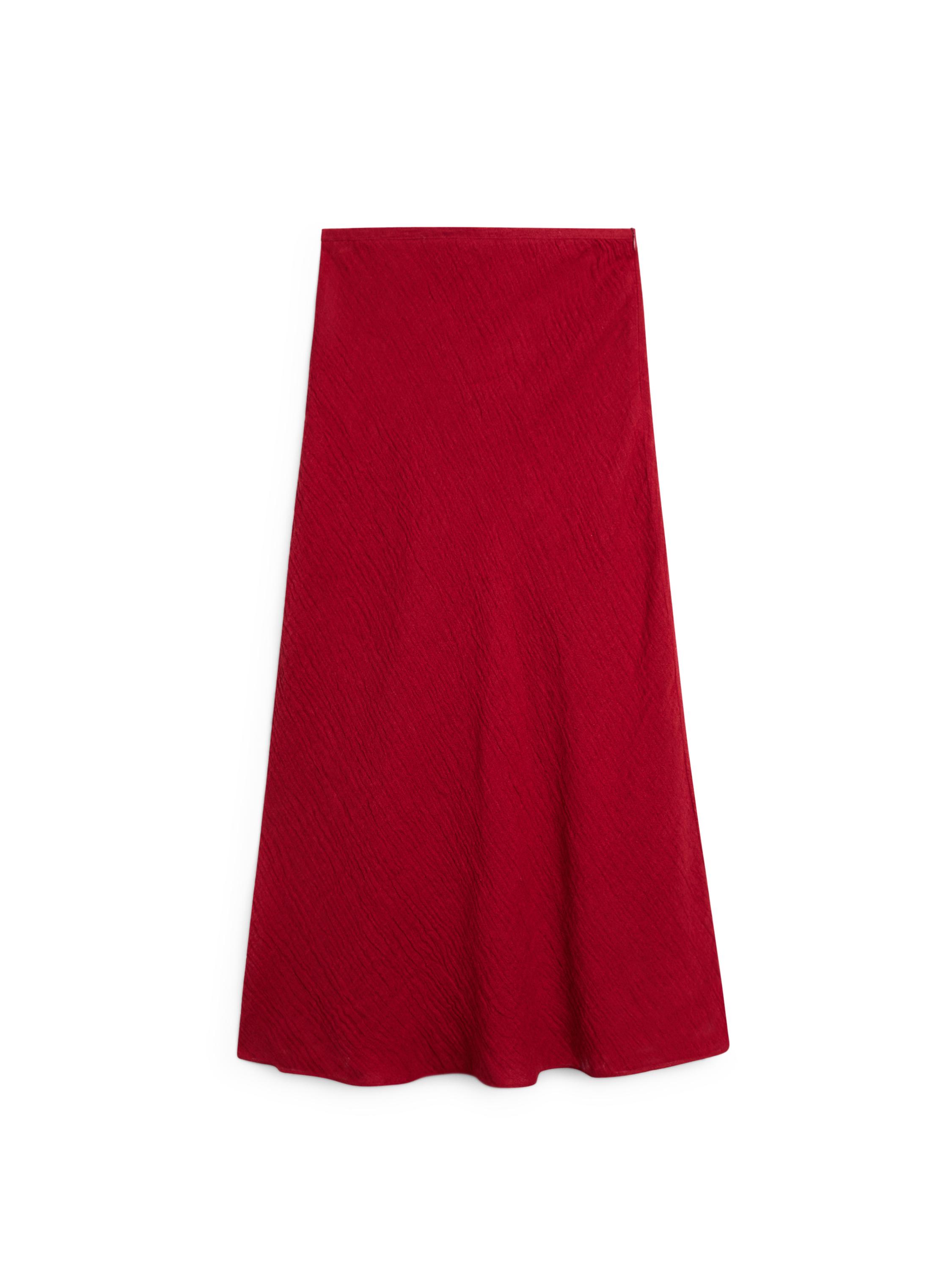 100% linen flounce midi skirt — RED