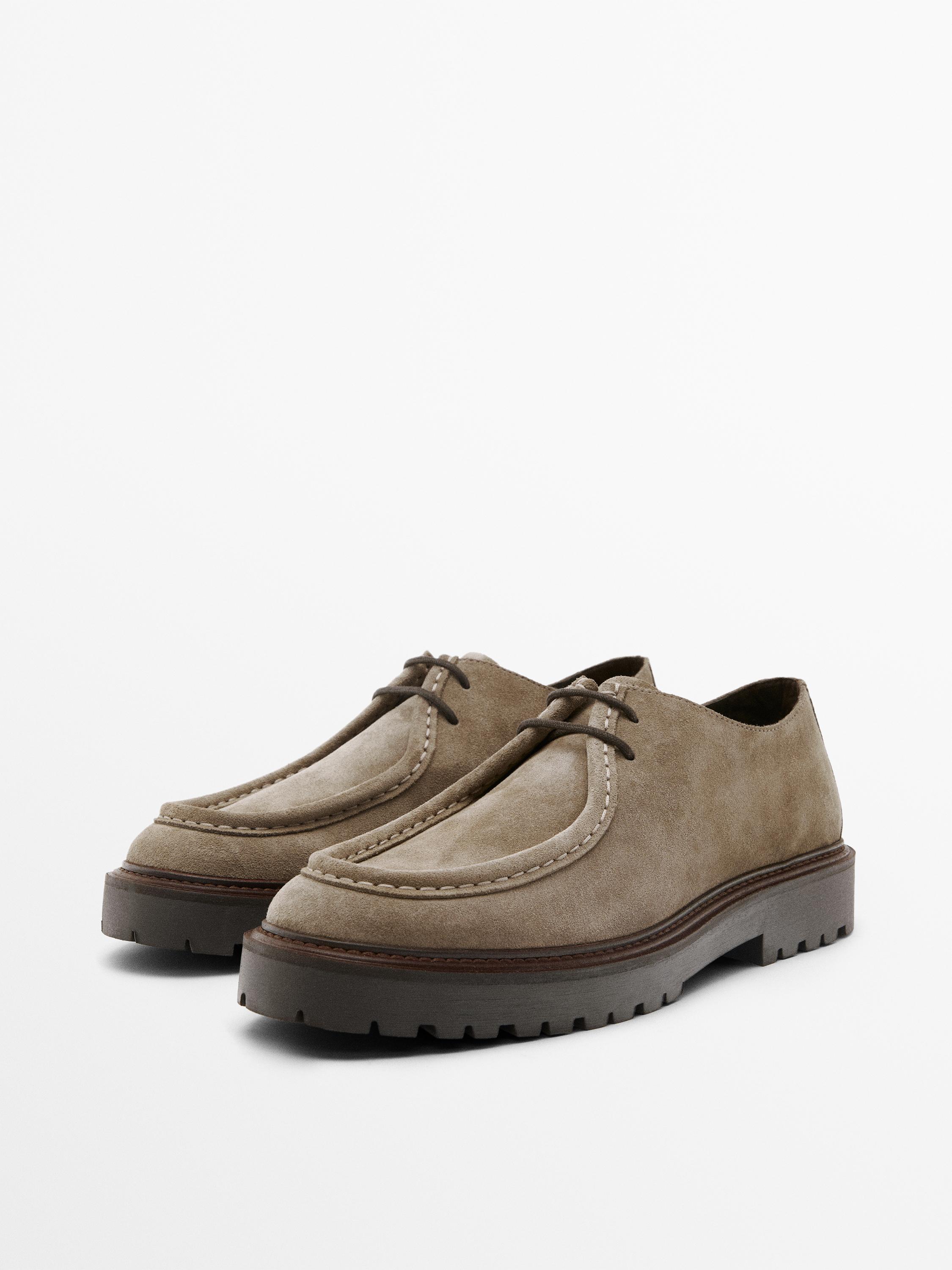 Moc toe split suede shoes — TAUPE